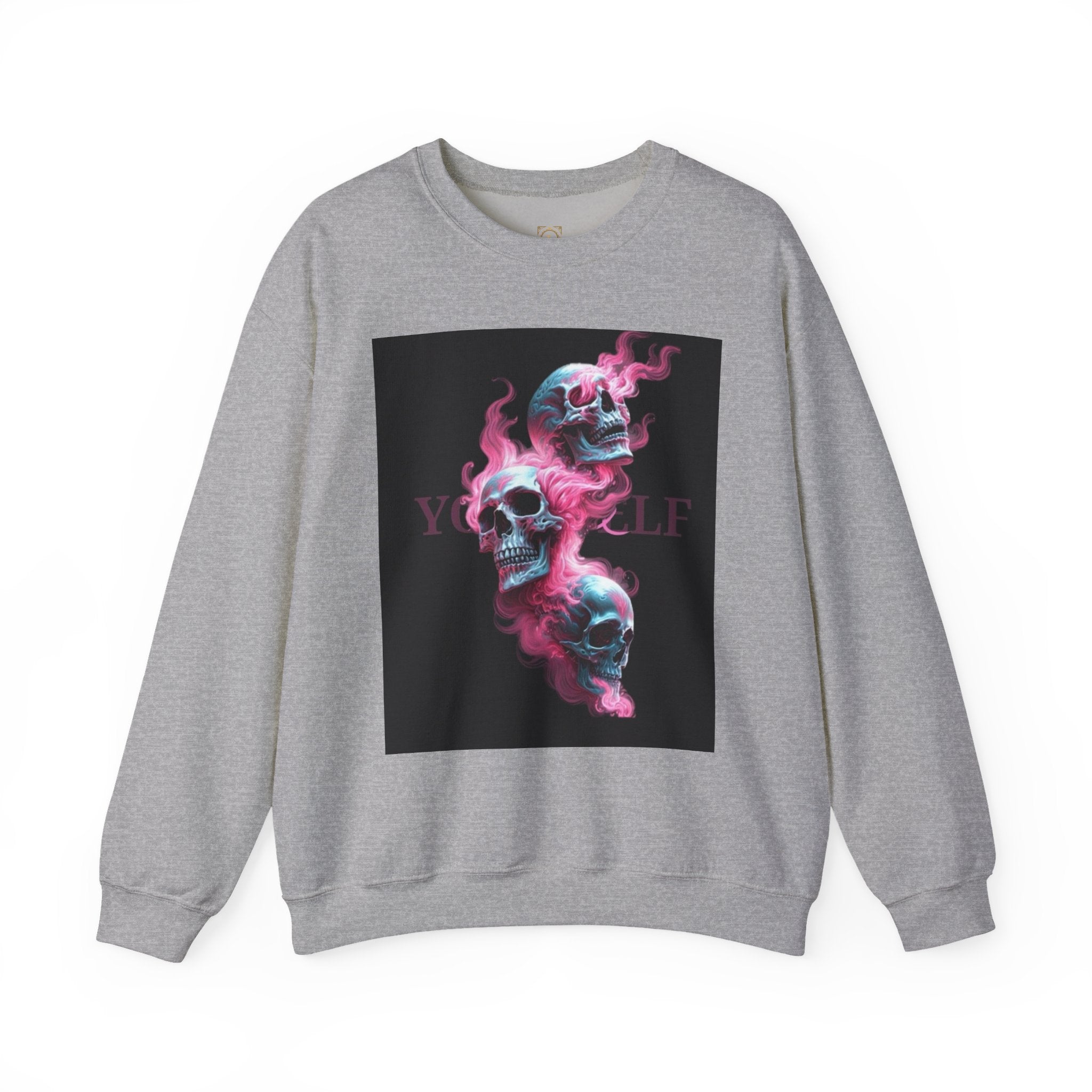 Skull Smoke Crewneck Sweatshirt — Neon Pink & Blue Gothic Graphic