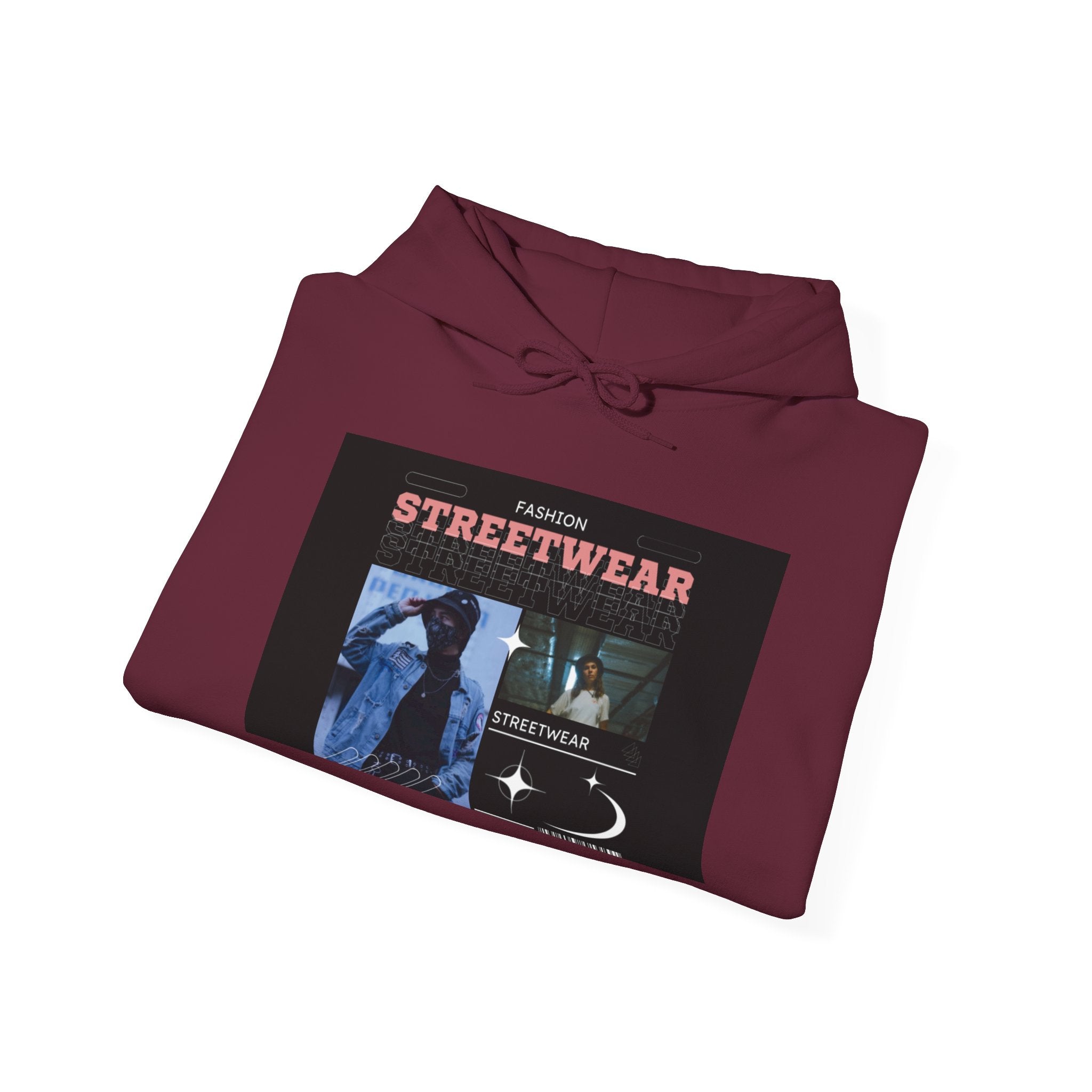 Streetwear Graphic Hoodie — Vintage Noir Collage "STREETWEAR" Design
