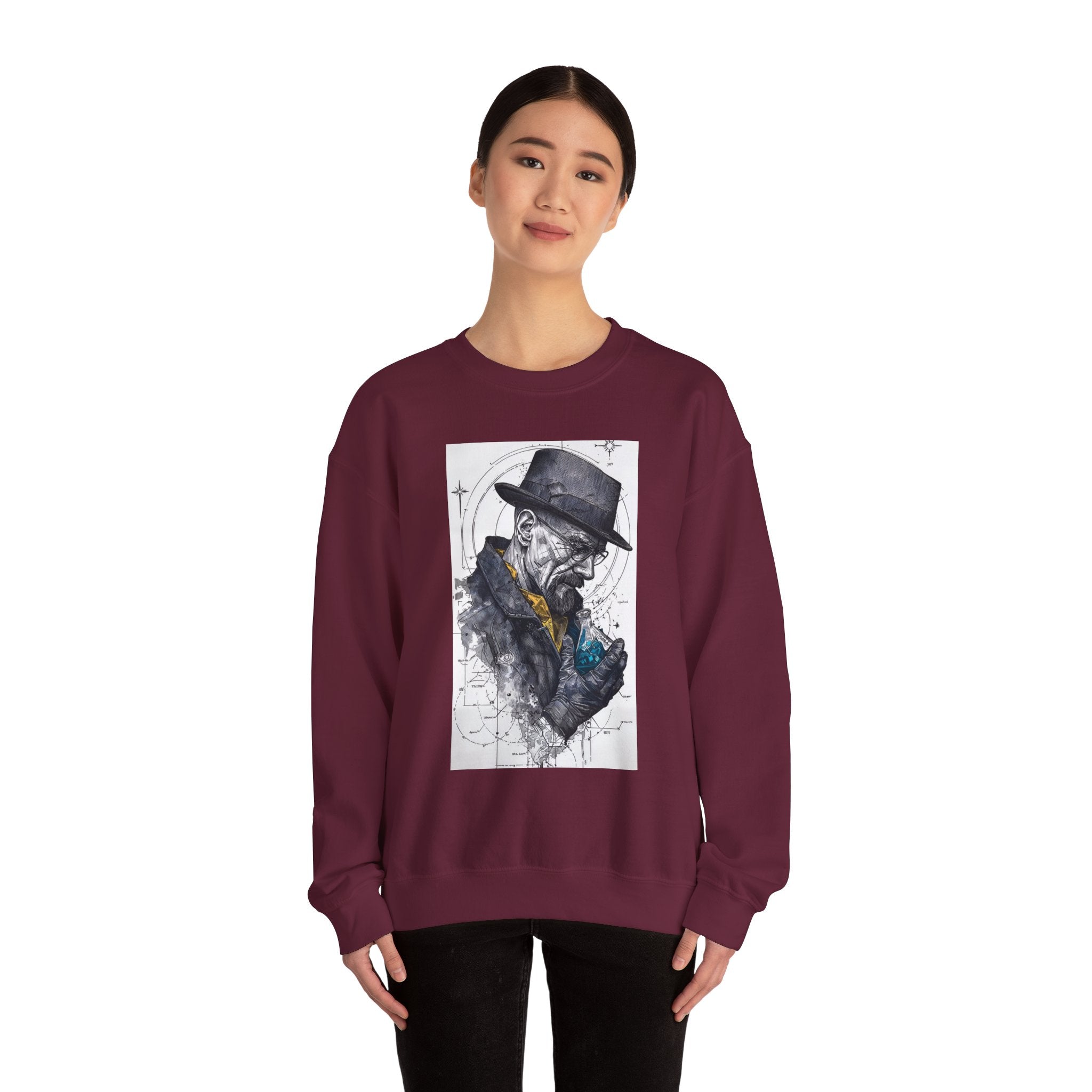 Crewneck Sweatshirt — Heisenberg Portrait with Blue Crystal Art