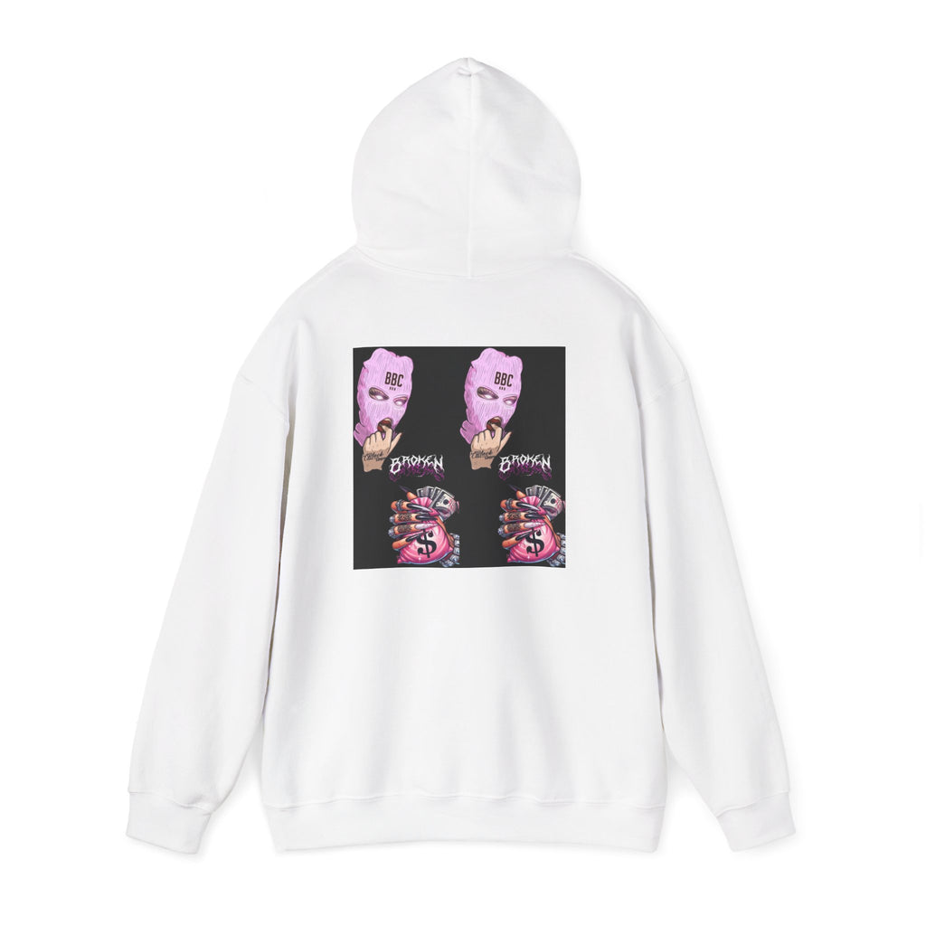 Horror Collage Hoodie — Spooky Pink Skull & Claw Graphic Sweatshirt