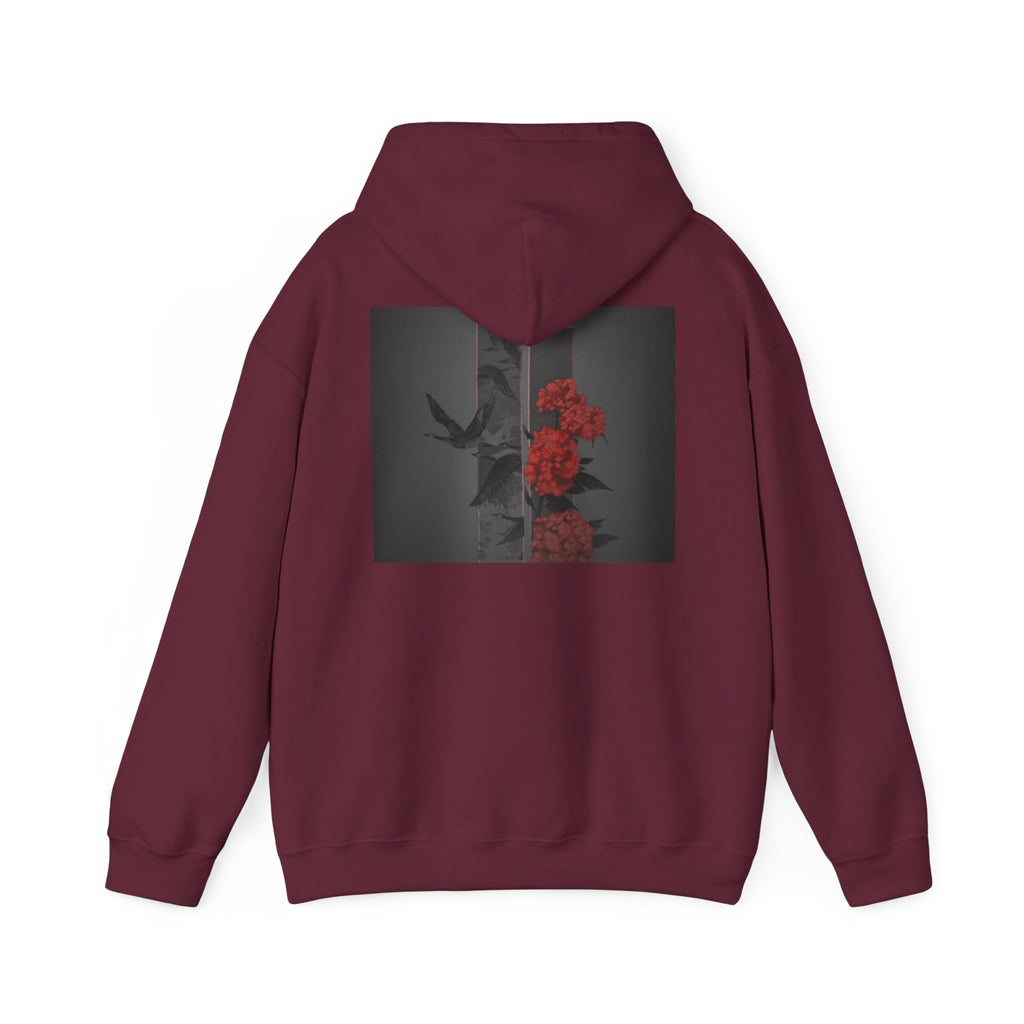 Floral Noir Hoodie — Red Roses on Dark Background