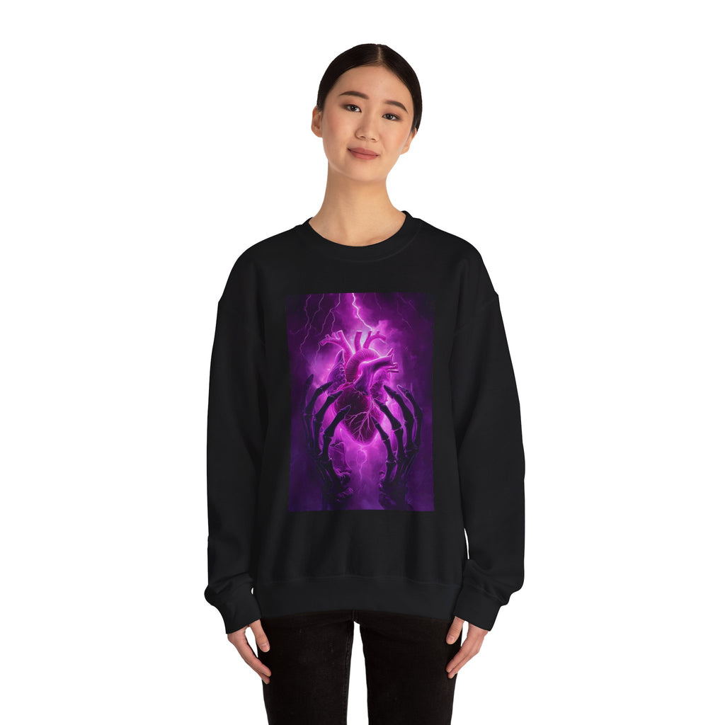 Crewneck Sweatshirt — Purple Lightning Anatomical Heart Graphic