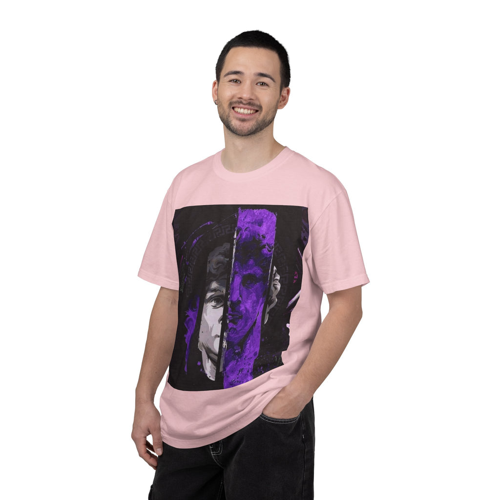 Dramatic Split-Face Graphic T-Shirt — Purple Noir Portrait Tee