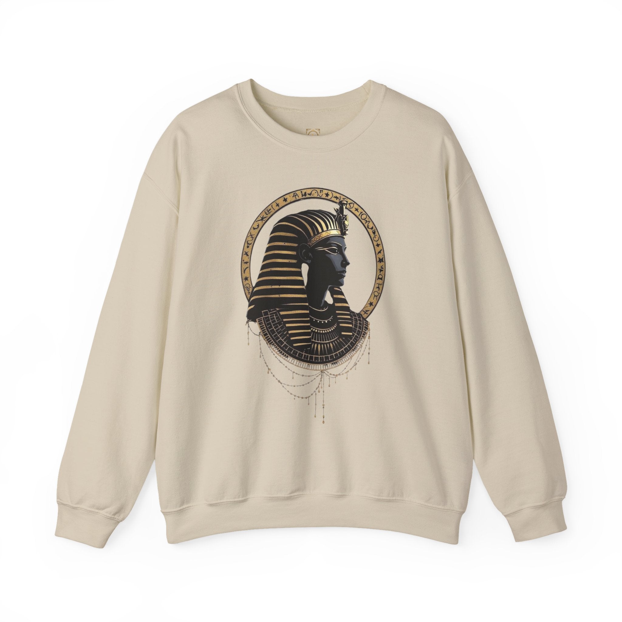 Egyptian Pharaoh Crewneck Sweatshirt — Gold & Black Tutankhamun Profile