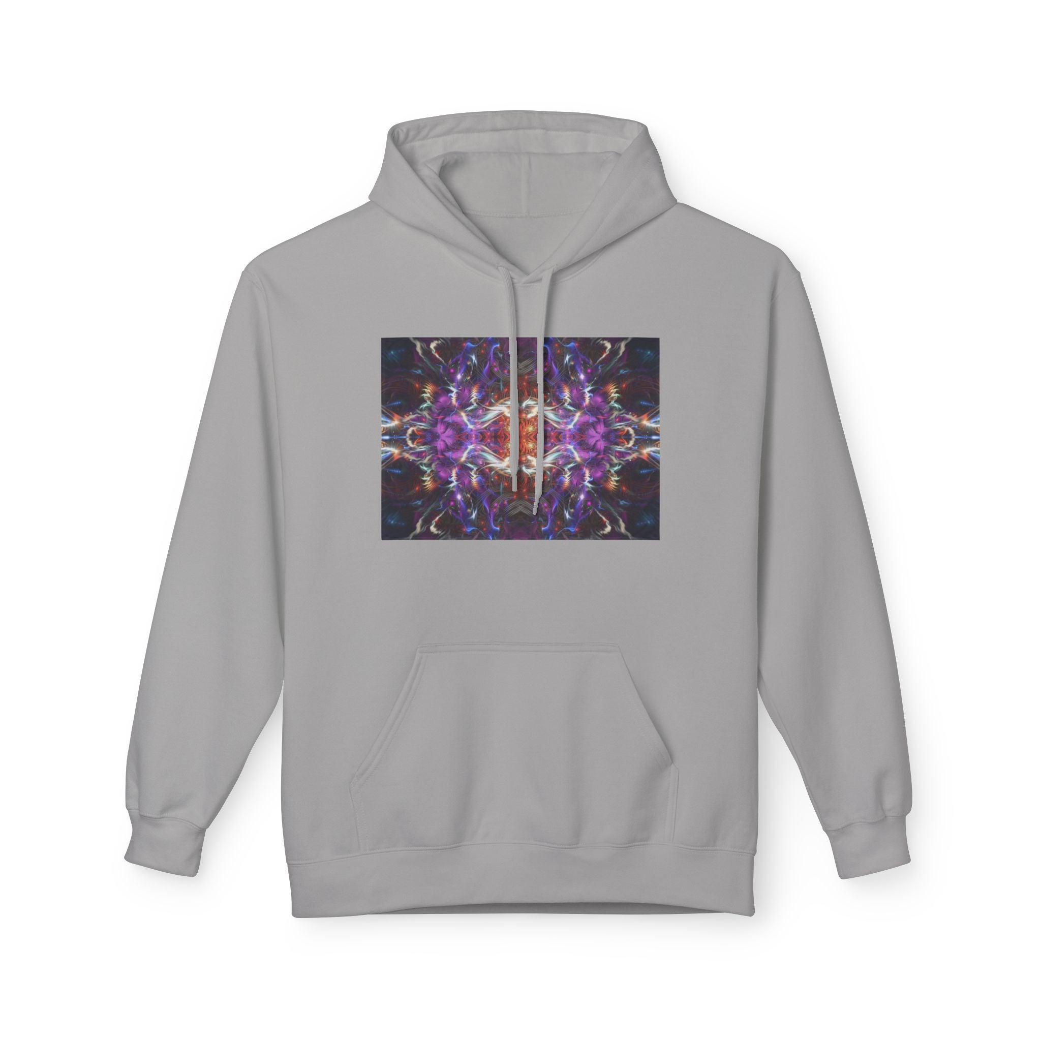 Kaleidoscope Neon Abstract Hoodie — Psychedelic Symmetry Graphic Sweatshirt