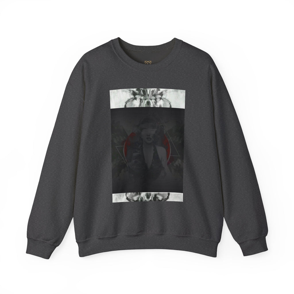 Crewneck Sweatshirt — Dark Abstract Chest Print with 'Legaciess' Gold Back Logo