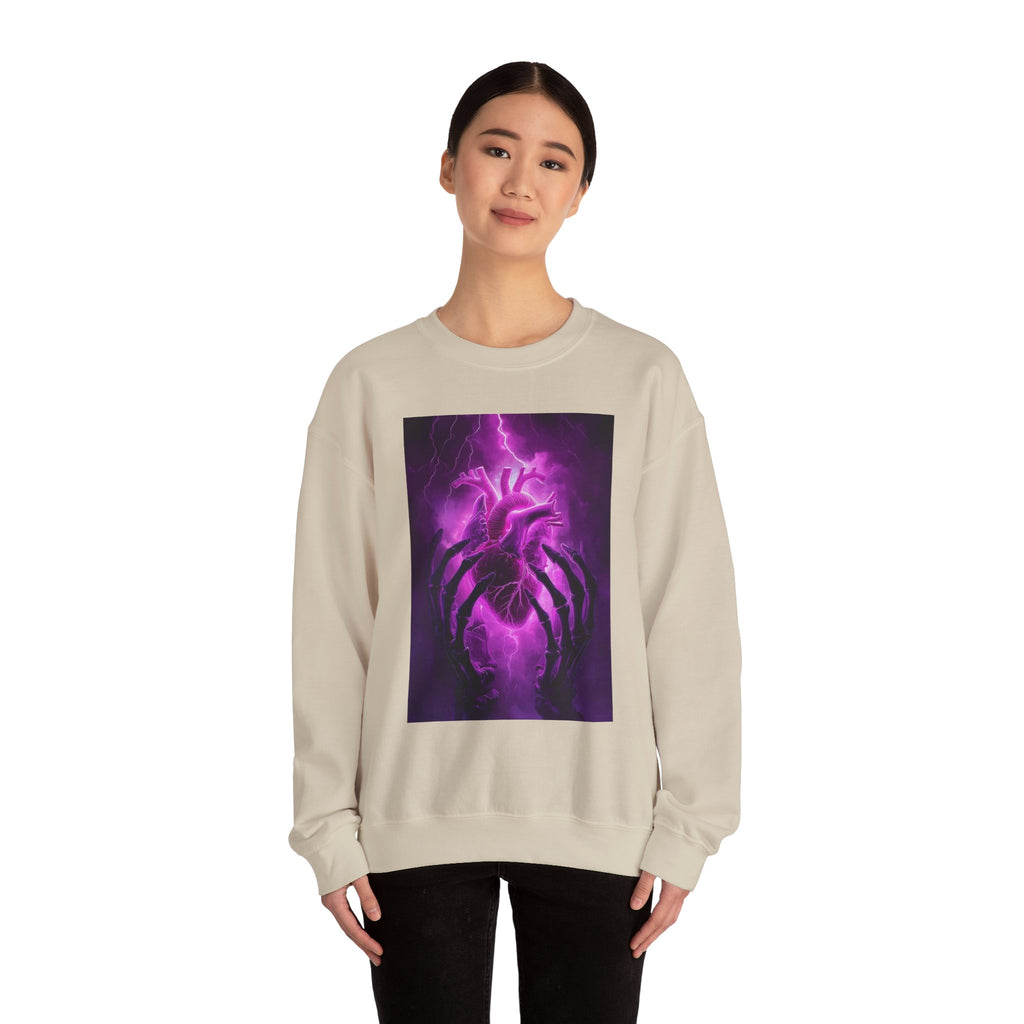 Crewneck Sweatshirt — Purple Lightning Anatomical Heart Graphic
