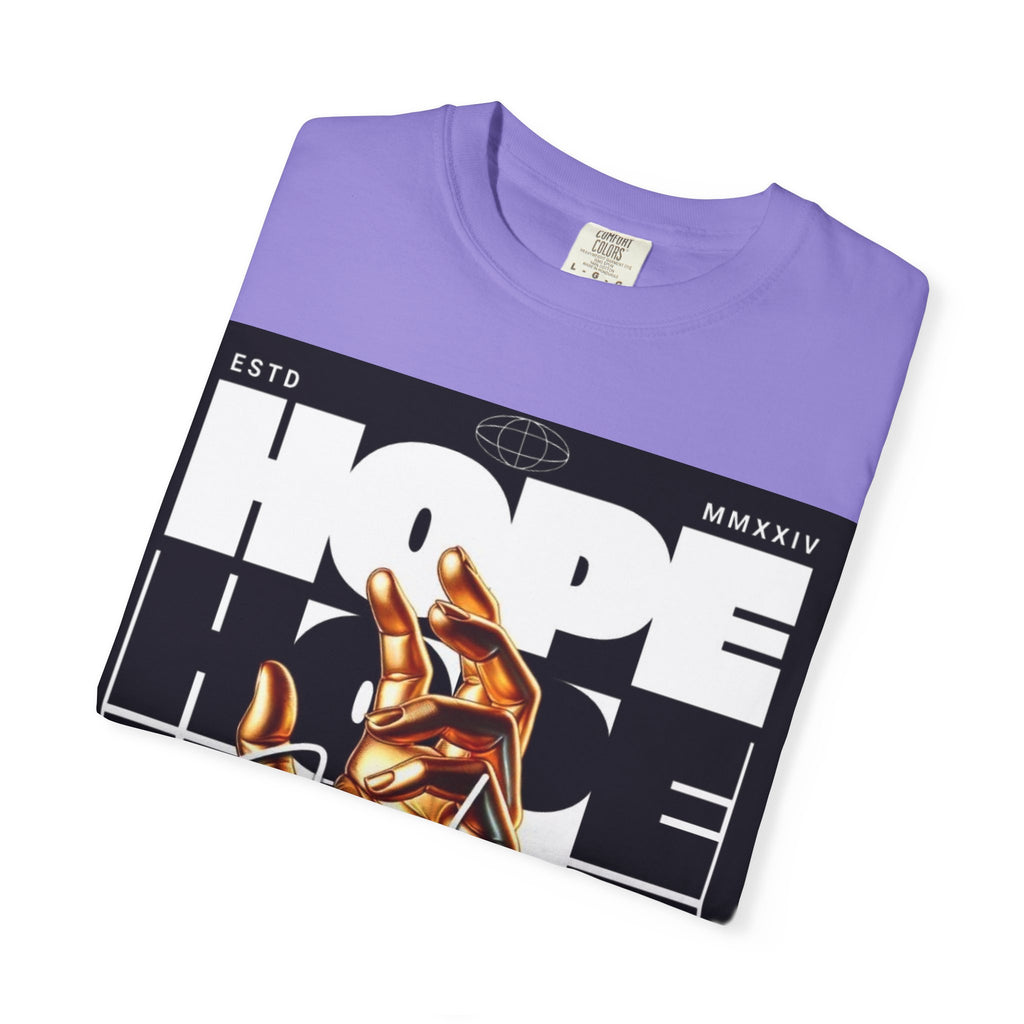 Hope Vibe Graphic T-Shirt — 'Hope for Better Days Ahead' Chest Print with Gold Hand & Back 'Legaciess' Logo