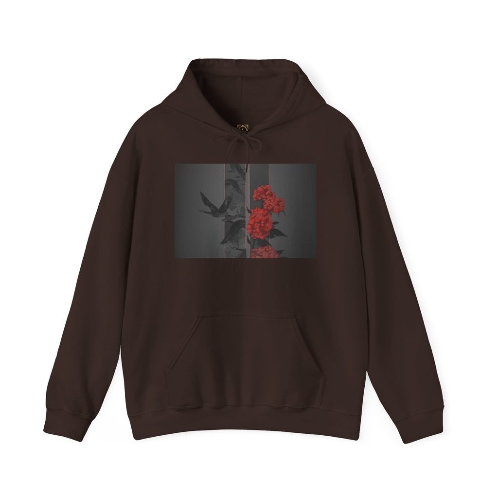 Floral Noir Hoodie — Red Roses on Dark Background