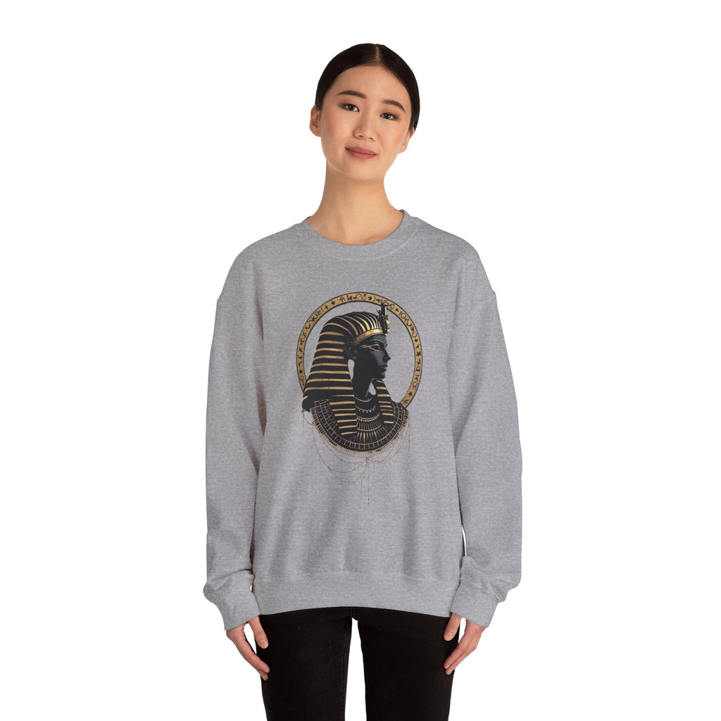 Egyptian Pharaoh Crewneck Sweatshirt — Gold & Black Tutankhamun Profile
