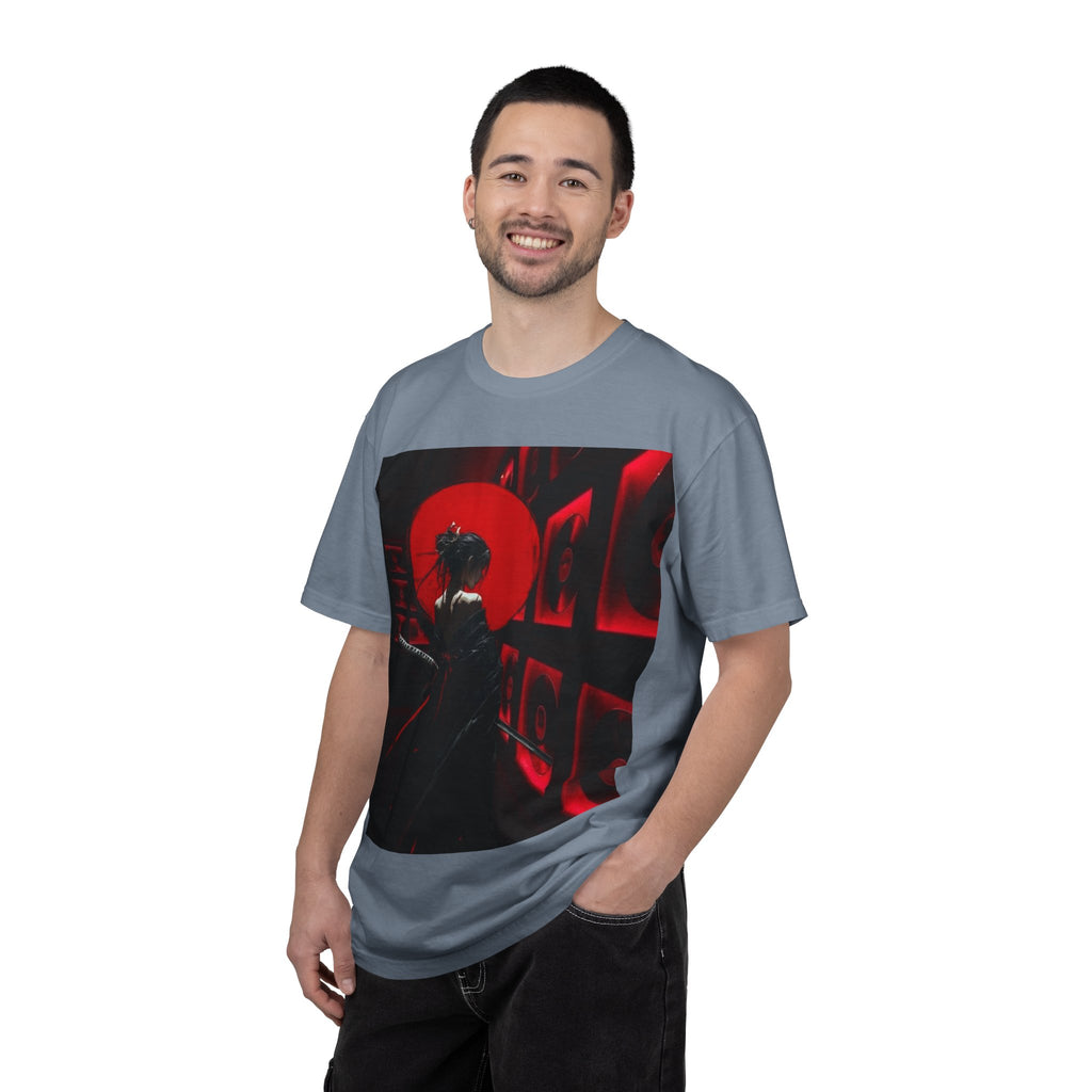 Red Moon Samurai T-Shirt — Dramatic Anime Art Tee with 'LEGACIESS' Back Logo