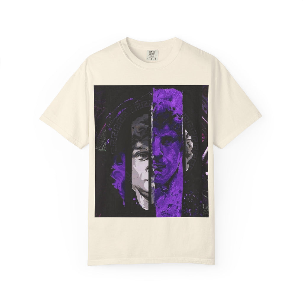 Dramatic Split-Face Graphic T-Shirt — Purple Noir Portrait Tee
