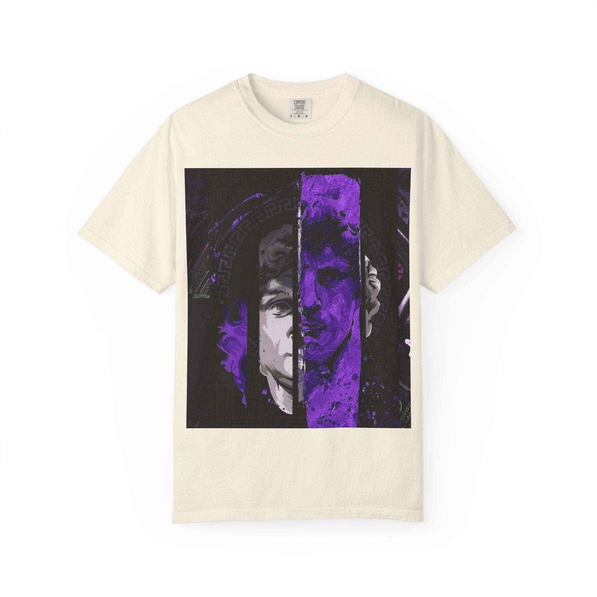 Dramatic Split-Face Graphic T-Shirt — Purple Noir Portrait Tee