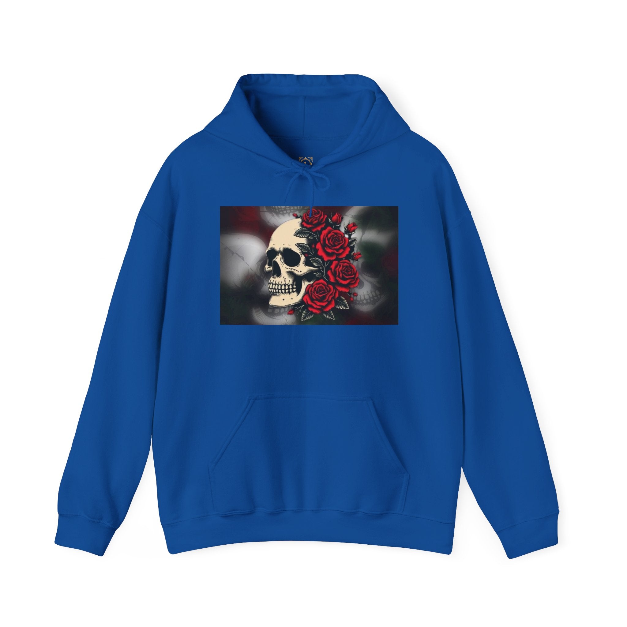 Skull with Red Roses Hoodie — Gothic Floral Skull Sweatshirt