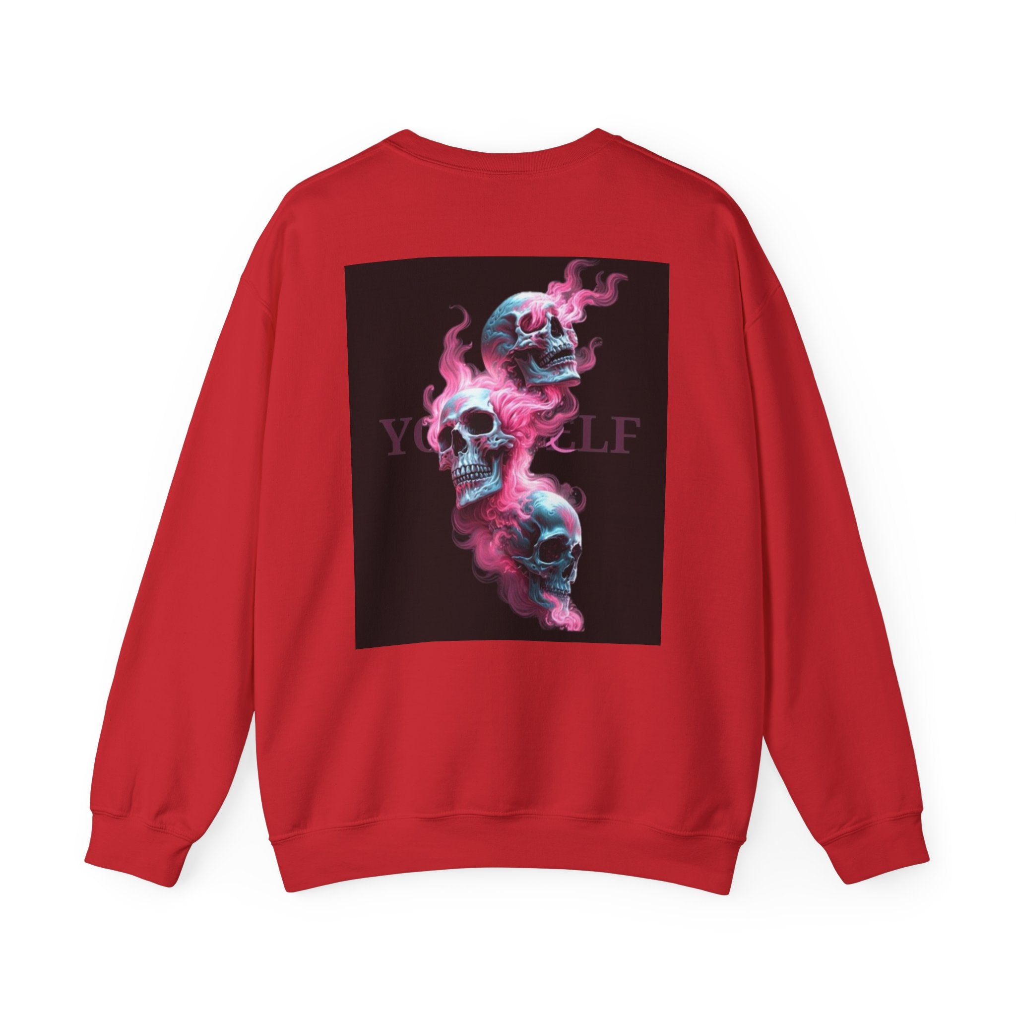 Skull Smoke Crewneck Sweatshirt — Neon Pink & Blue Gothic Graphic