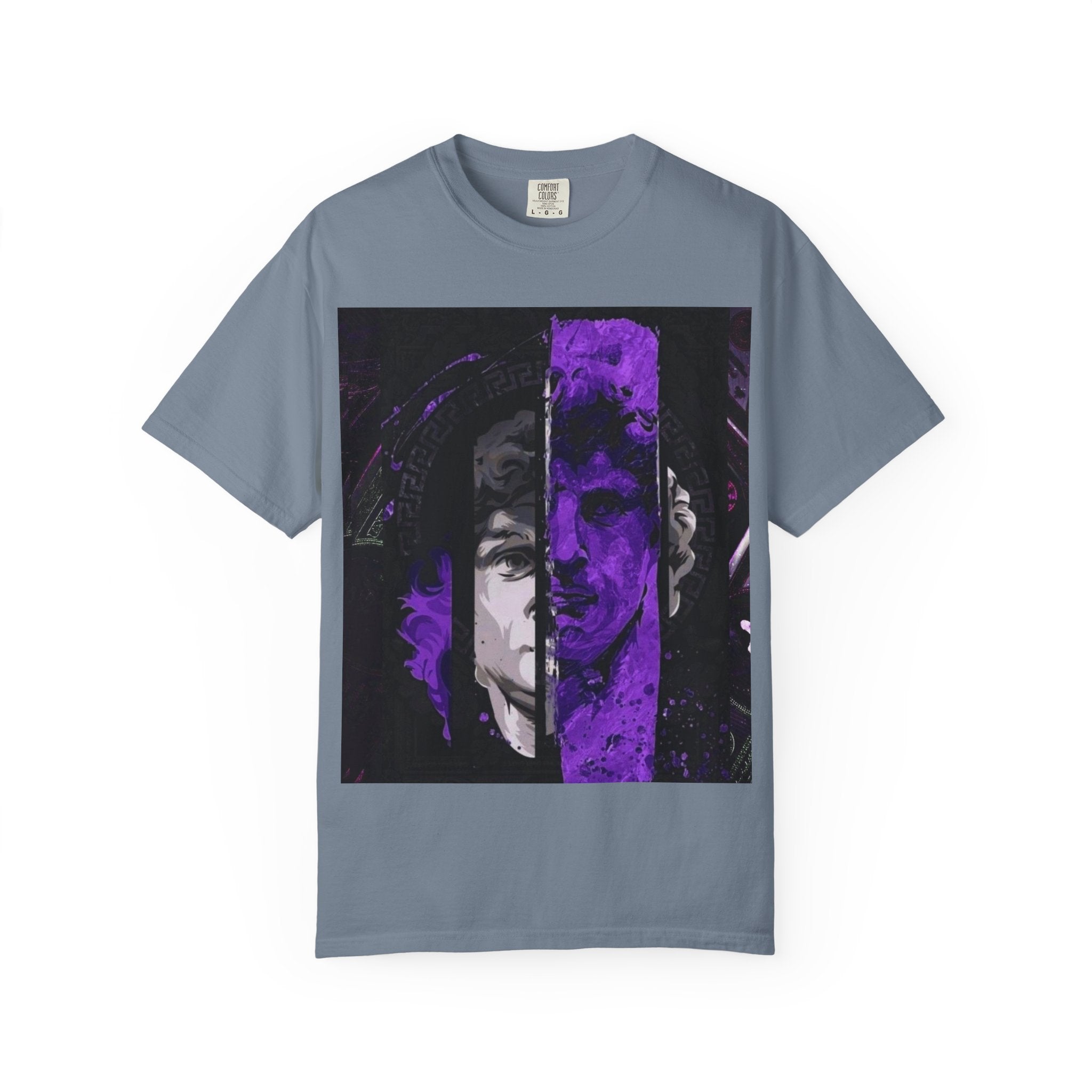 Dramatic Split-Face Graphic T-Shirt — Purple Noir Portrait Tee