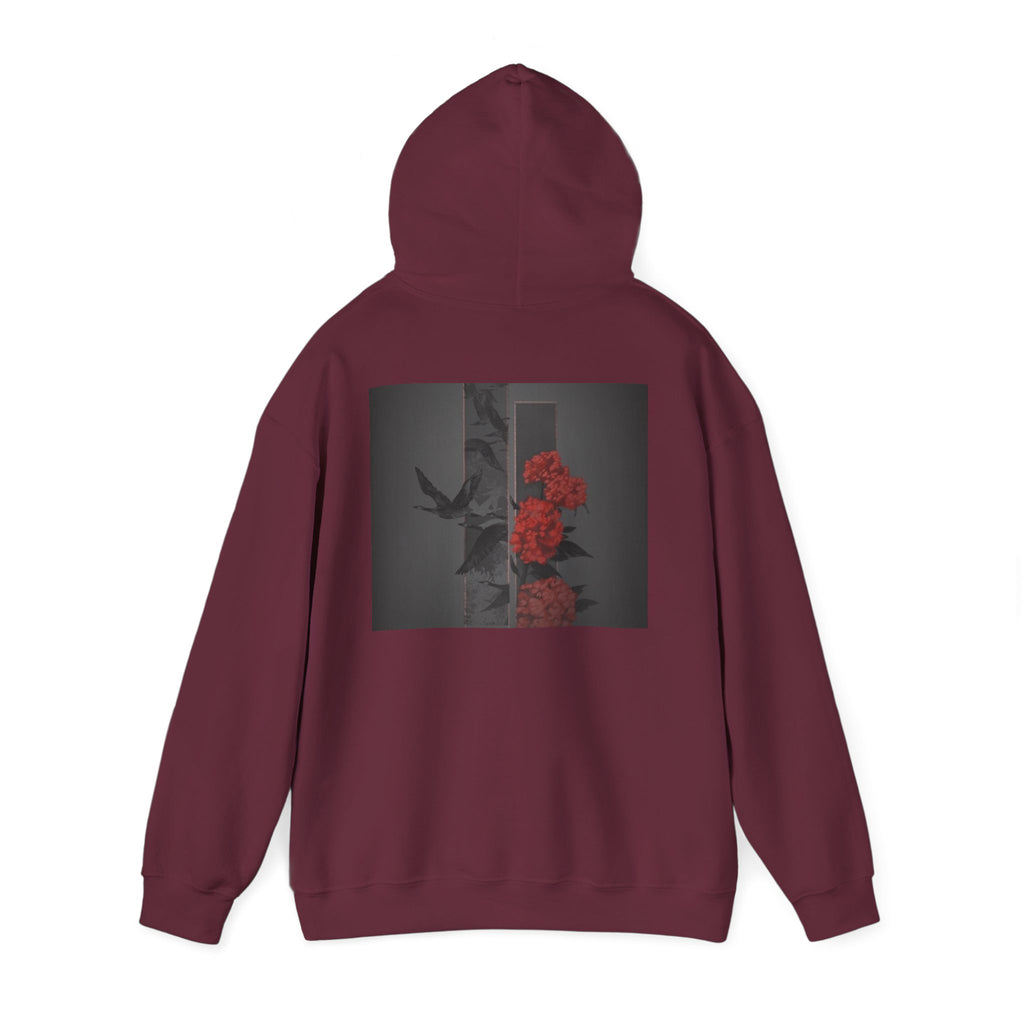 Floral Noir Hoodie — Red Roses on Dark Background