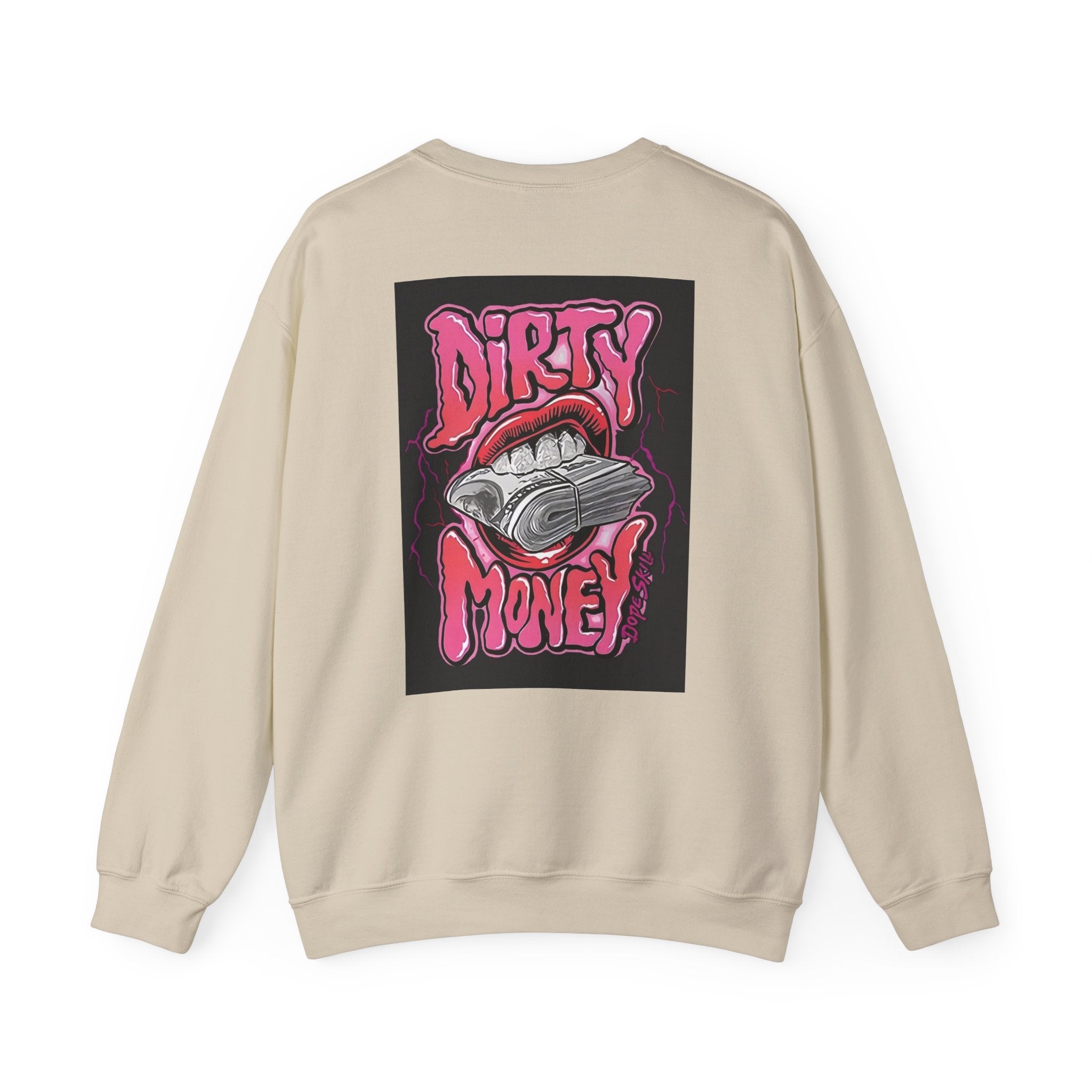 Dirty Money Crewneck Sweatshirt – Retro Graphic Money & Lips Design