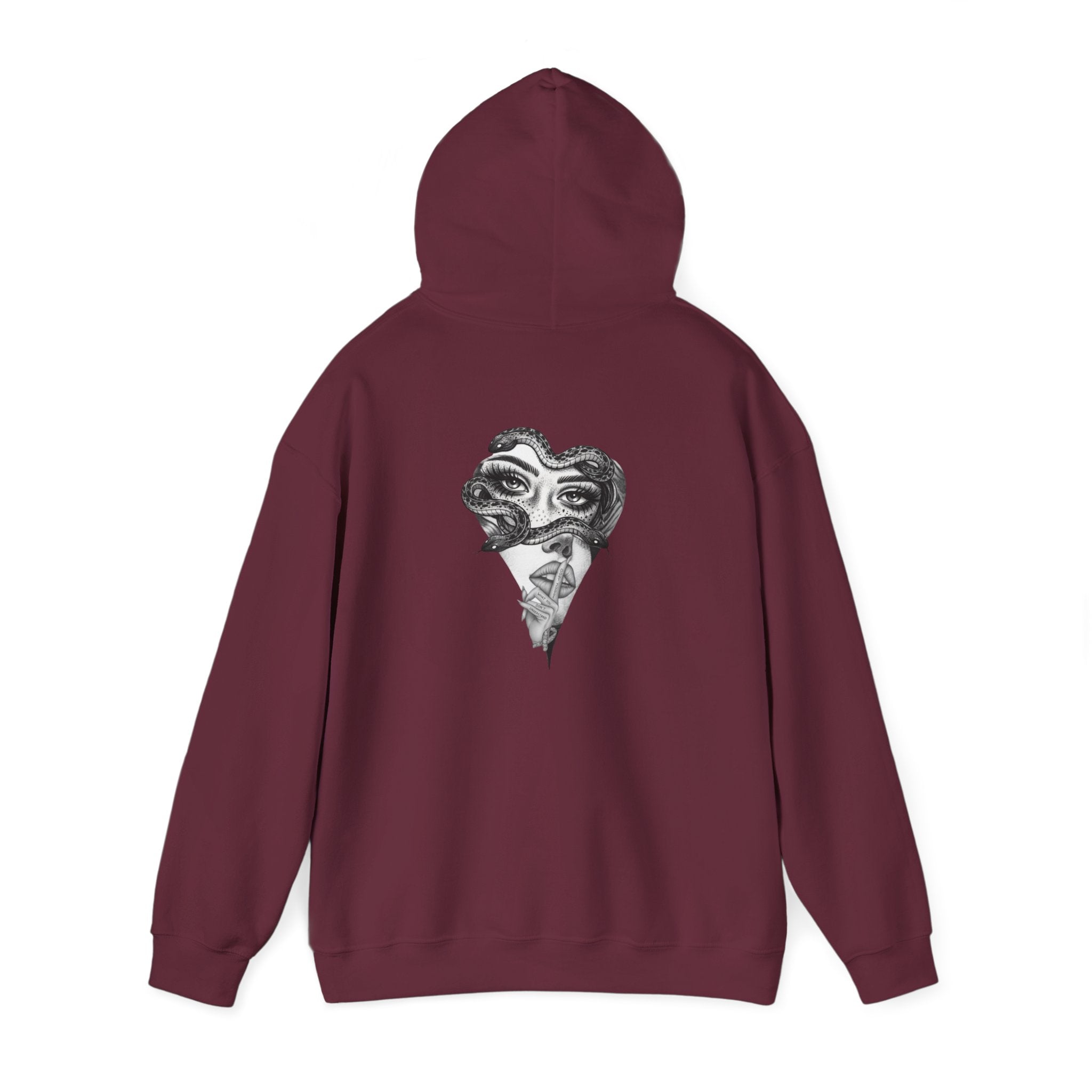 Abstract Heart Mask Hoodie — Surreal Black & White Graphic Pullover
