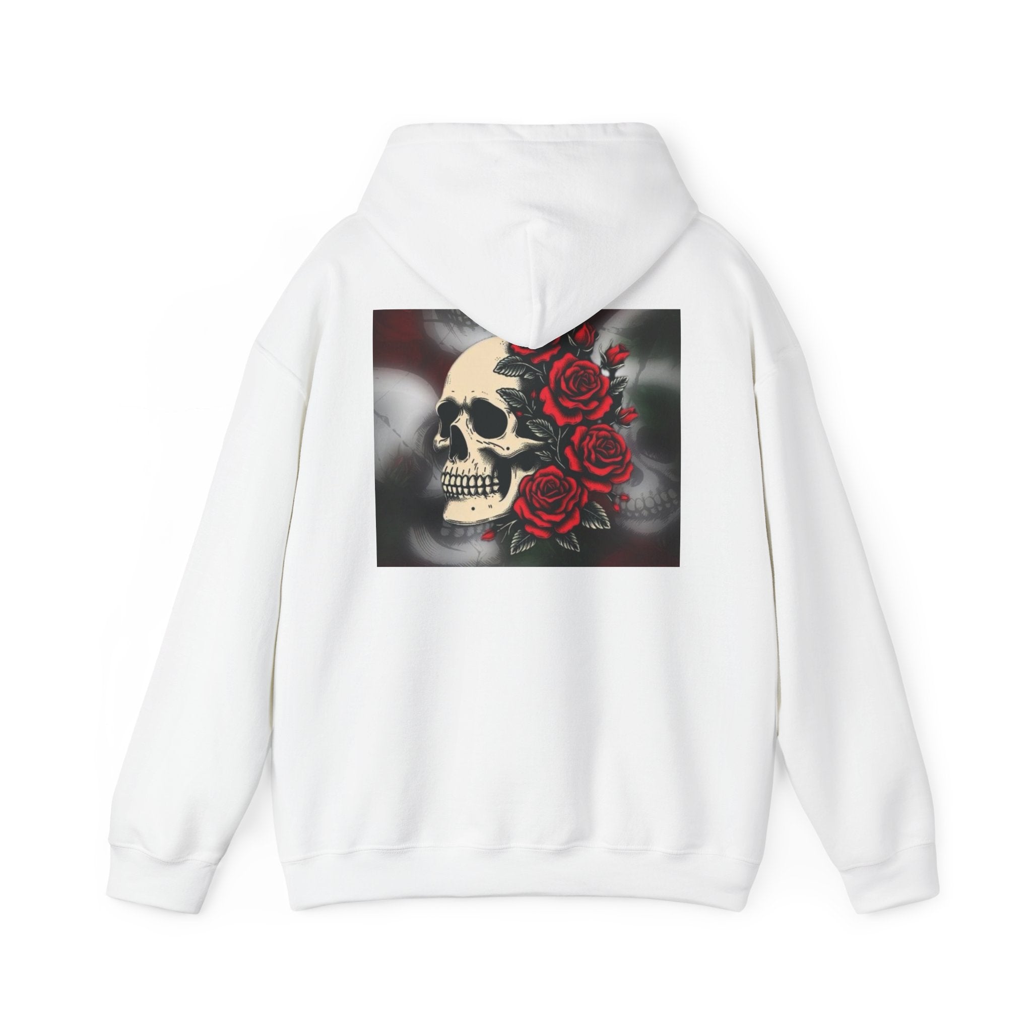 Skull with Red Roses Hoodie — Gothic Floral Skull Sweatshirt