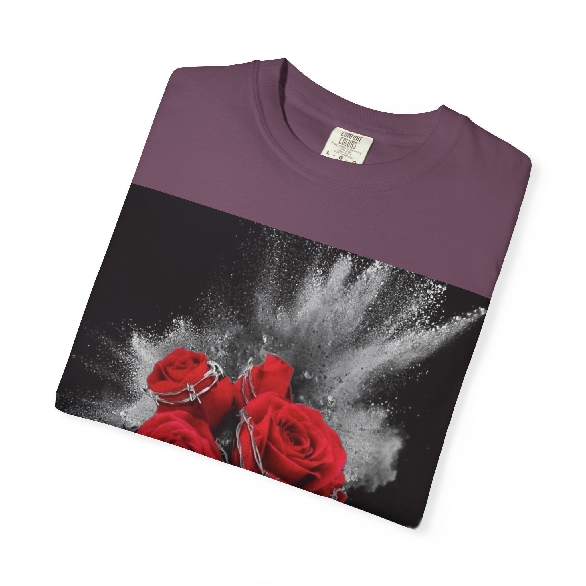 Rose Burst T-Shirt — Red Roses Graphic Tee with 'LEGACIESS' Back Logo