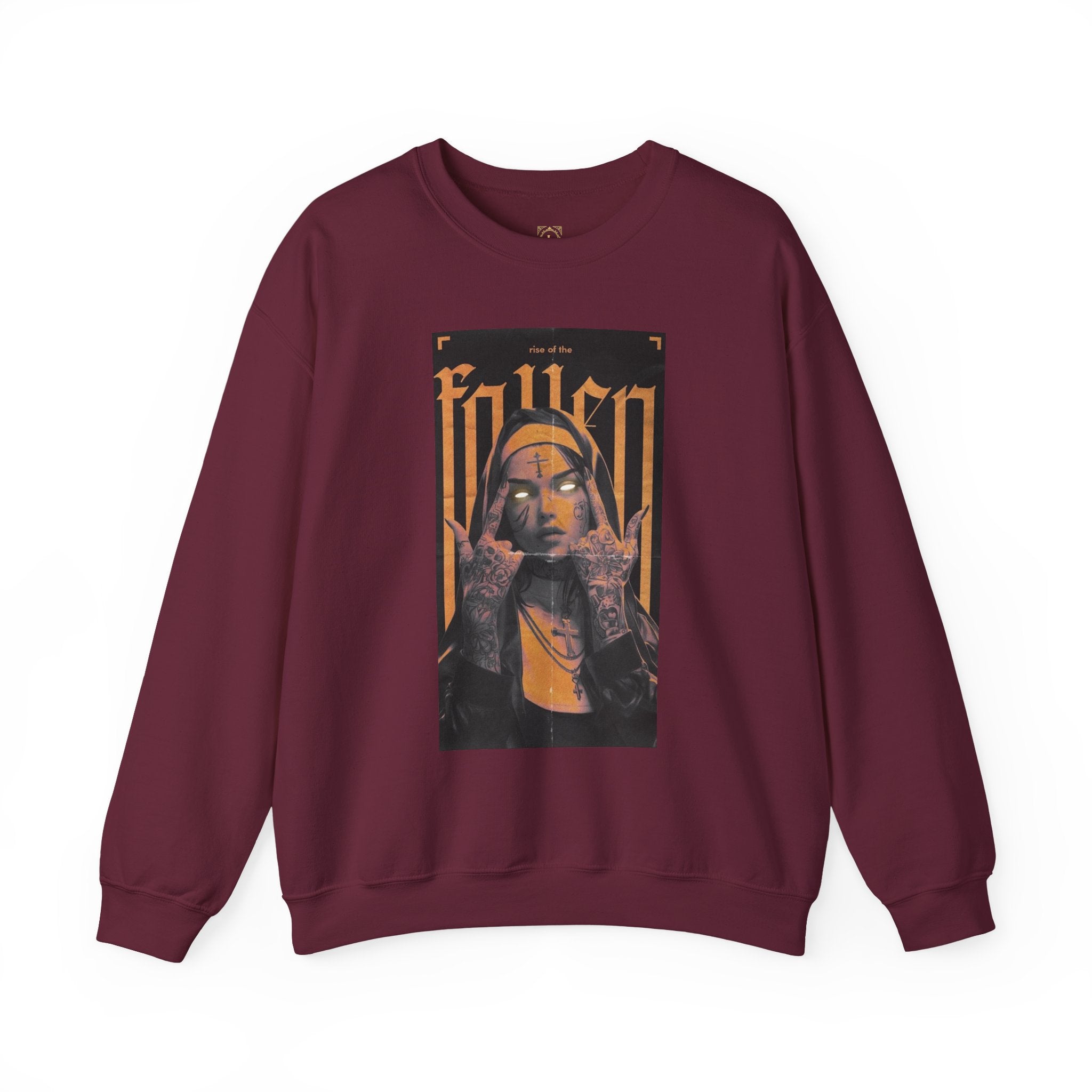 Fallen Gothic Crewneck Sweatshirt — Dark Tattooed Nun Graphic