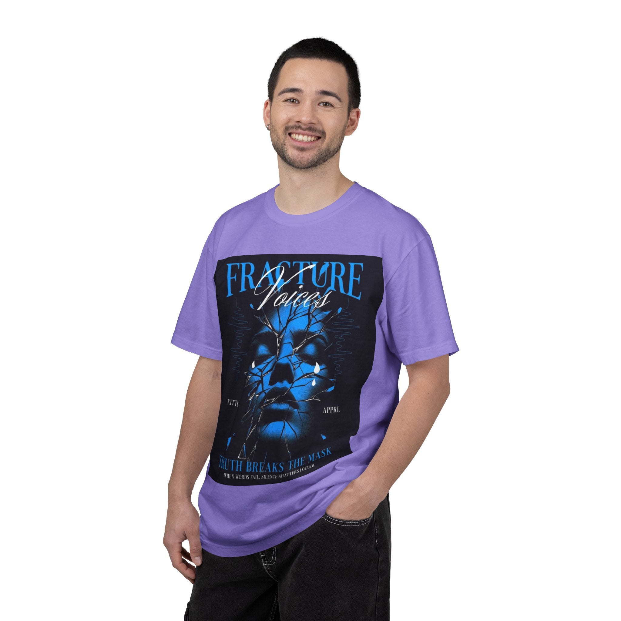 Graphic T-Shirt — "Fracture Voices" Blue Face Design (Back "Legaciess" Logo)