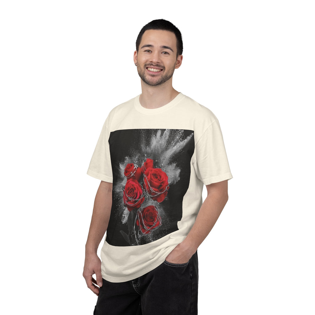 Rose Burst T-Shirt — Red Roses Graphic Tee with 'LEGACIESS' Back Logo