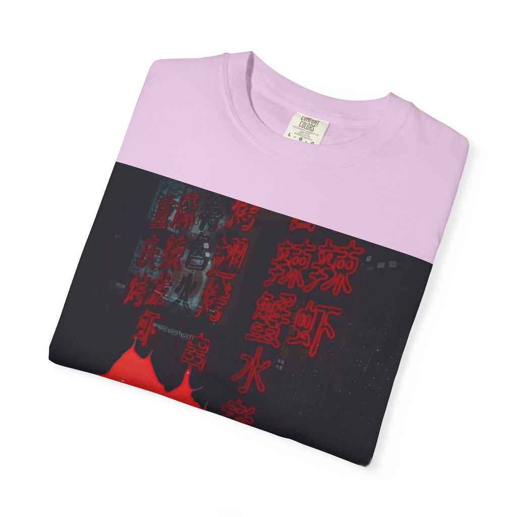 Horror Portrait Tee — Dripping Red Face with Japanese Script Graphic