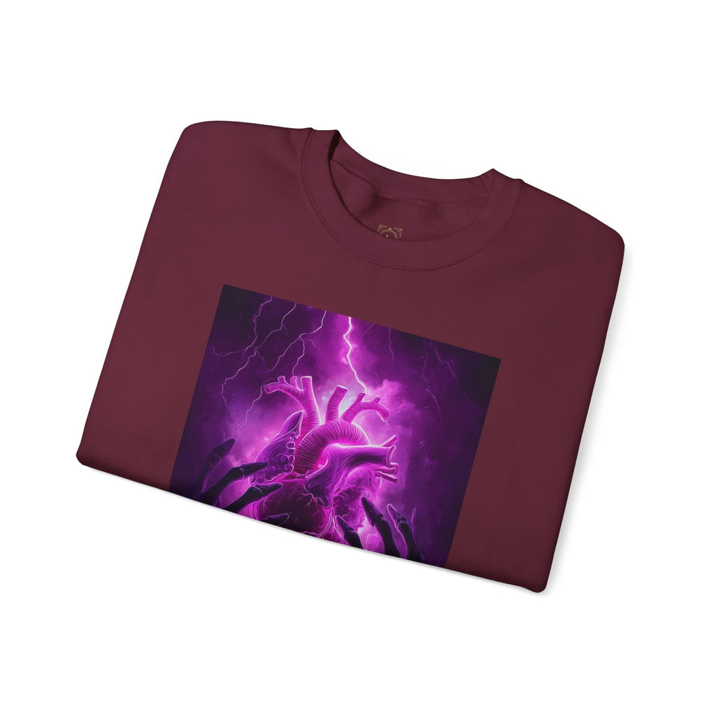 Crewneck Sweatshirt — Purple Lightning Anatomical Heart Graphic