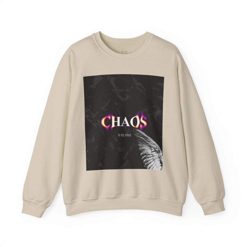 Chaos Graphic Crewneck Sweatshirt — "CHAOS in my mind" Gothic Wing Design