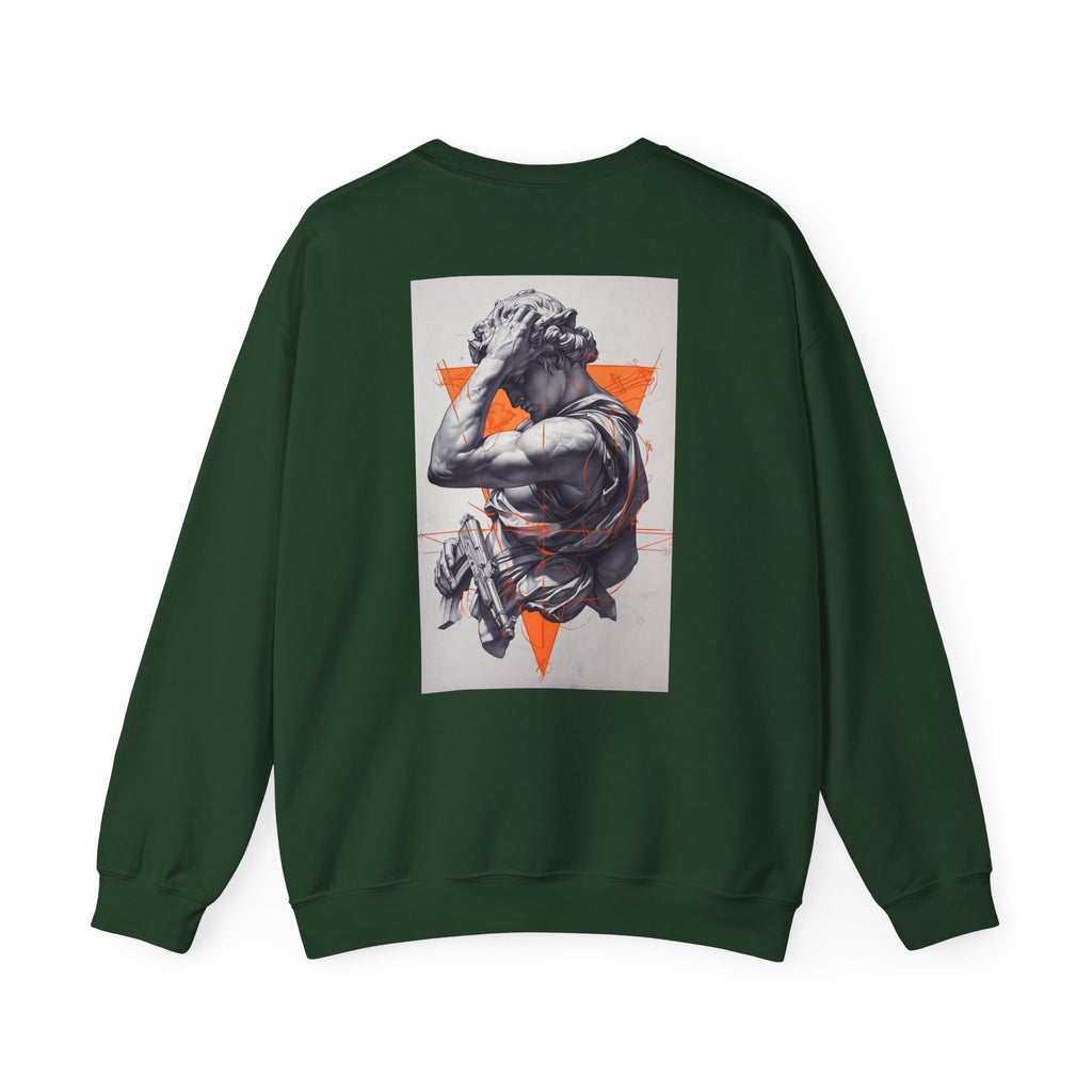 Statue Graphic Sweatshirt — Vintage Sculpture with Orange Triangle