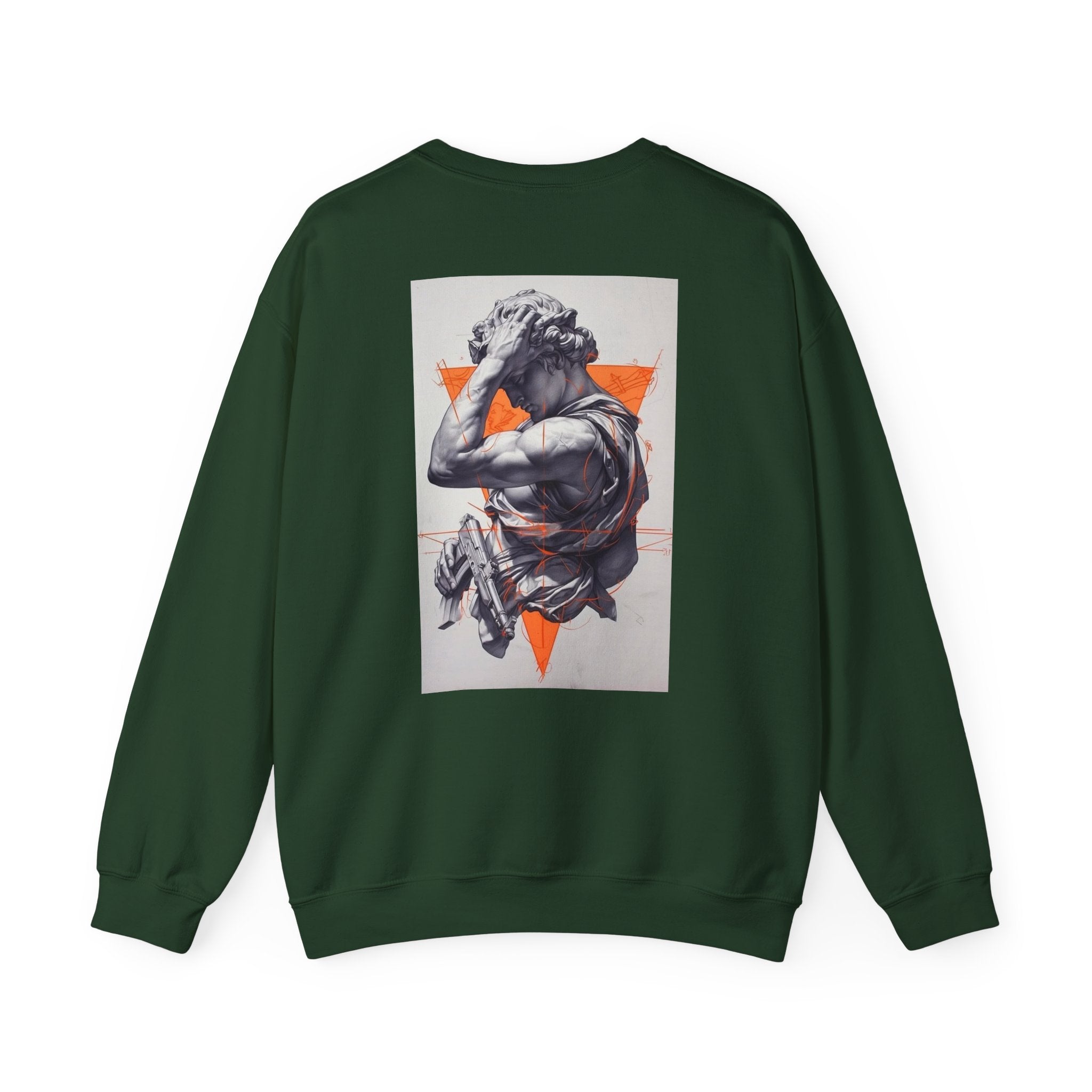 Statue Graphic Sweatshirt — Vintage Sculpture with Orange Triangle