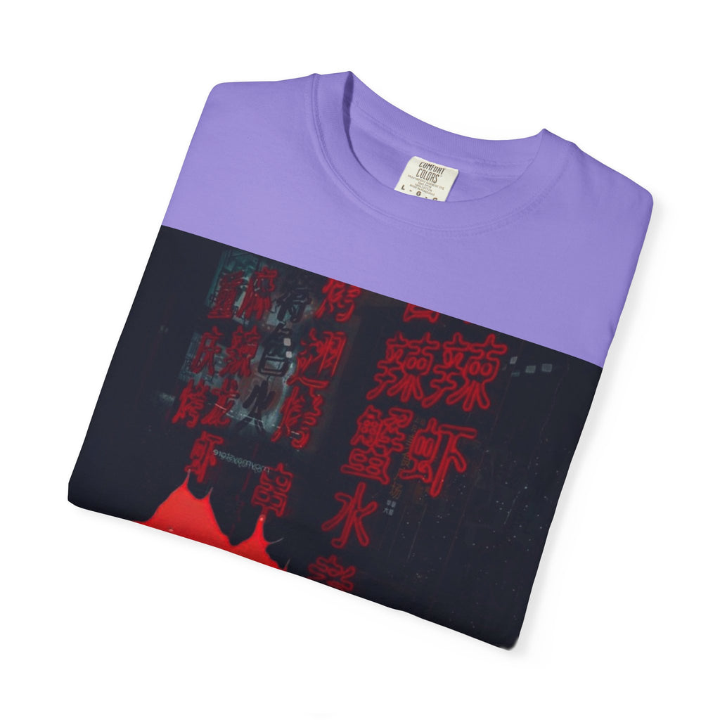 Horror Portrait Tee — Dripping Red Face with Japanese Script Graphic