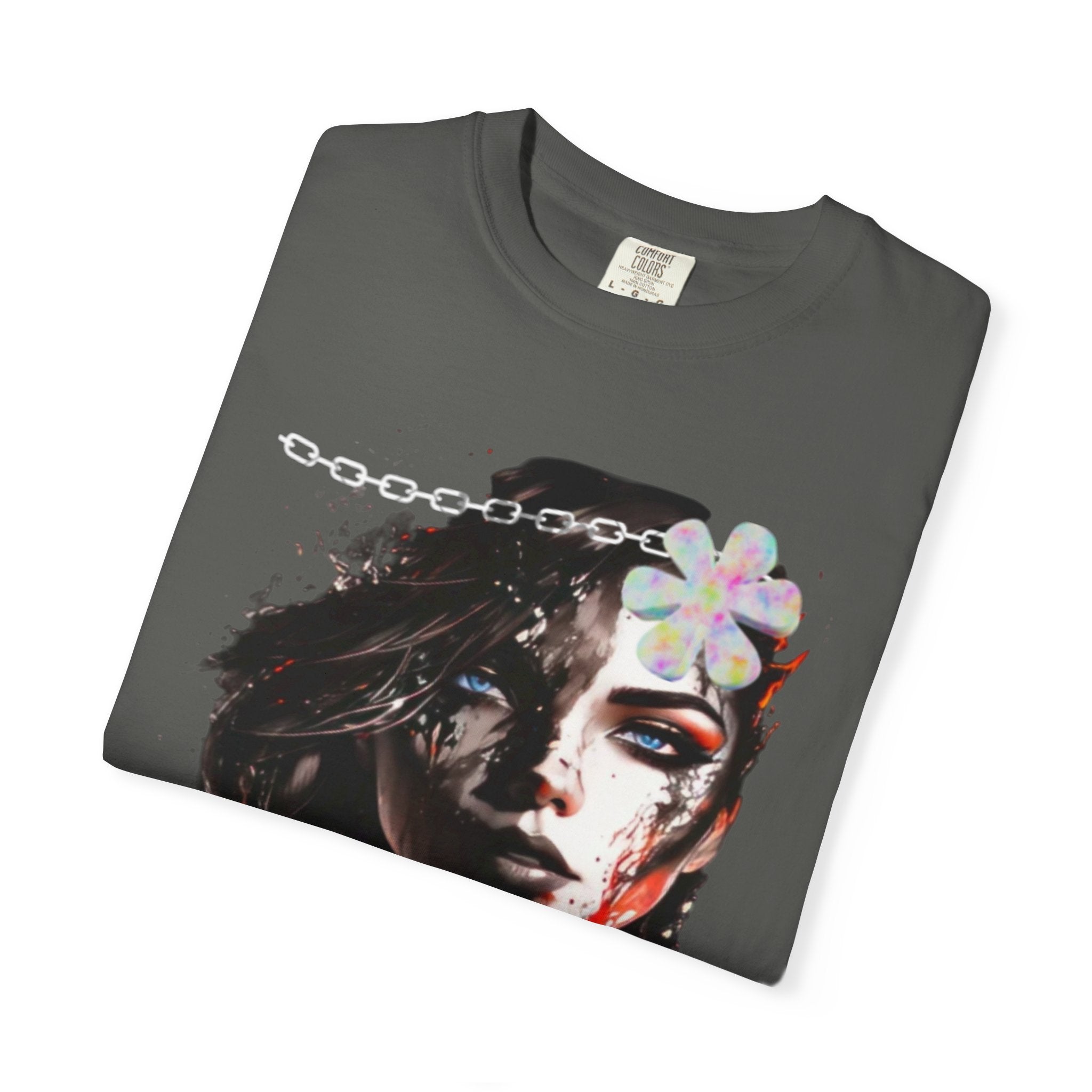 Artistic Femme Portrait T-Shirt — Watercolor Floral Face Graphic Tee