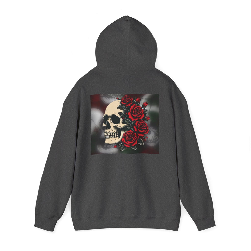 Skull with Red Roses Hoodie — Gothic Floral Skull Sweatshirt