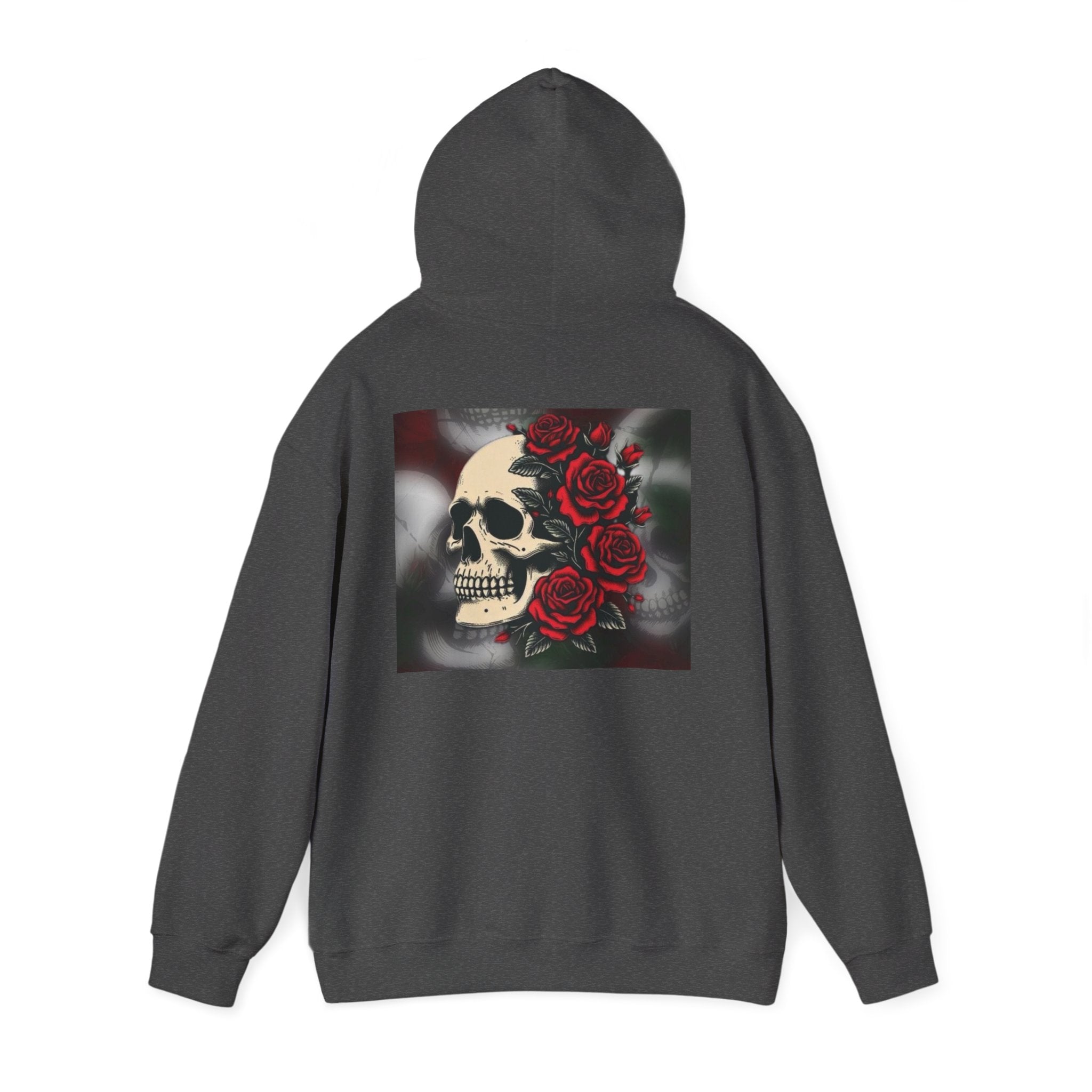 Skull with Red Roses Hoodie — Gothic Floral Skull Sweatshirt