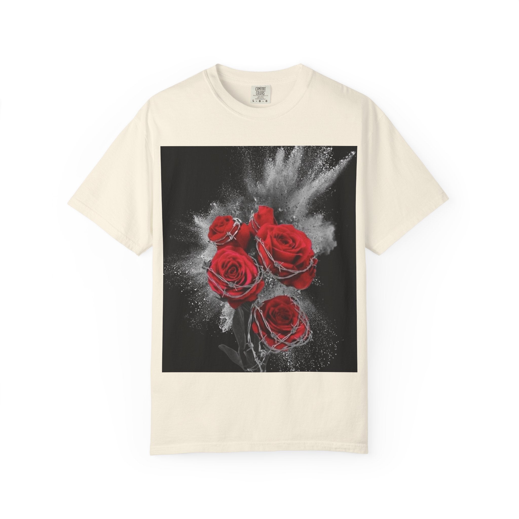 Rose Burst T-Shirt — Red Roses Graphic Tee with 'LEGACIESS' Back Logo