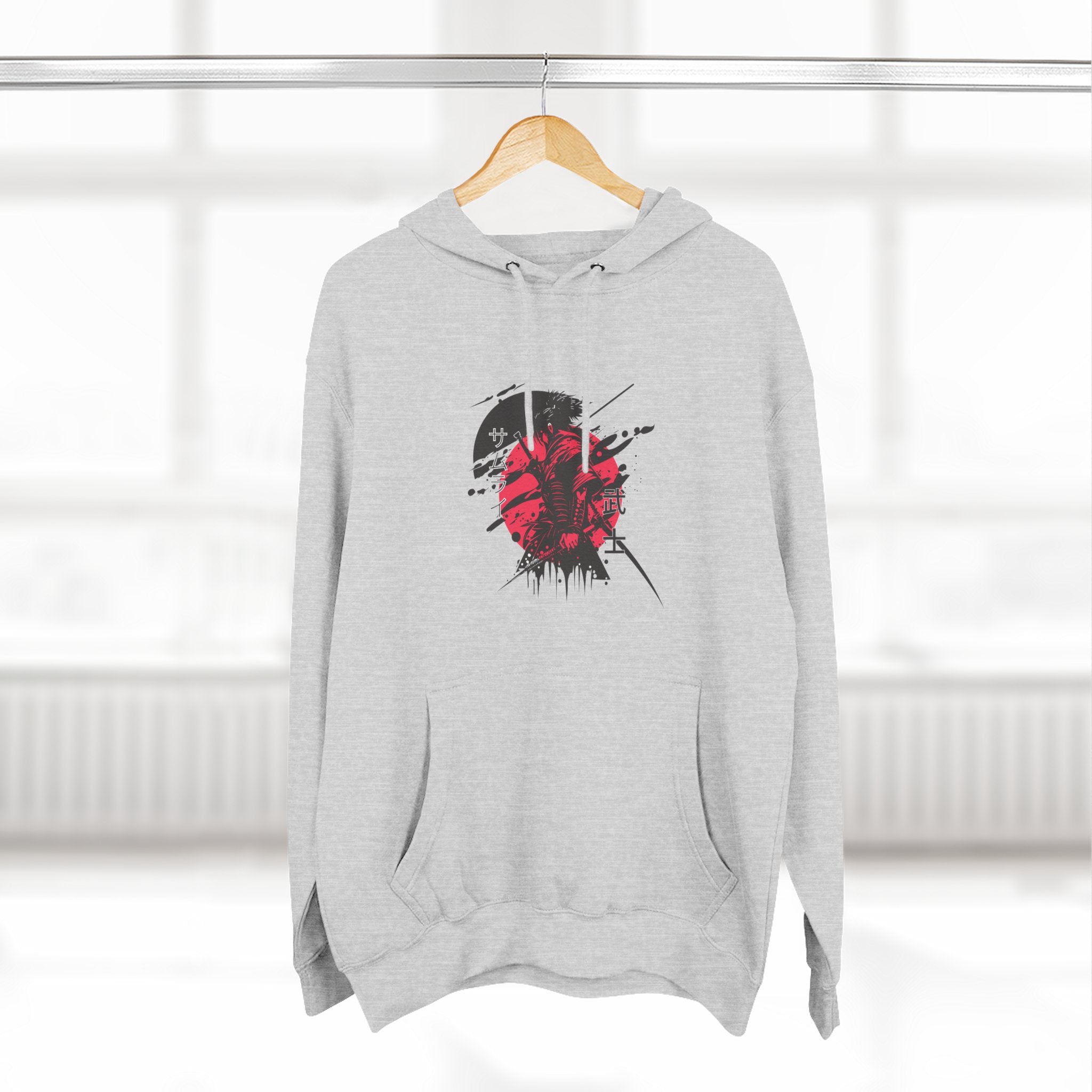 Grunge Rising Hoodie — Red Sun Graphic Fleece Hoodie