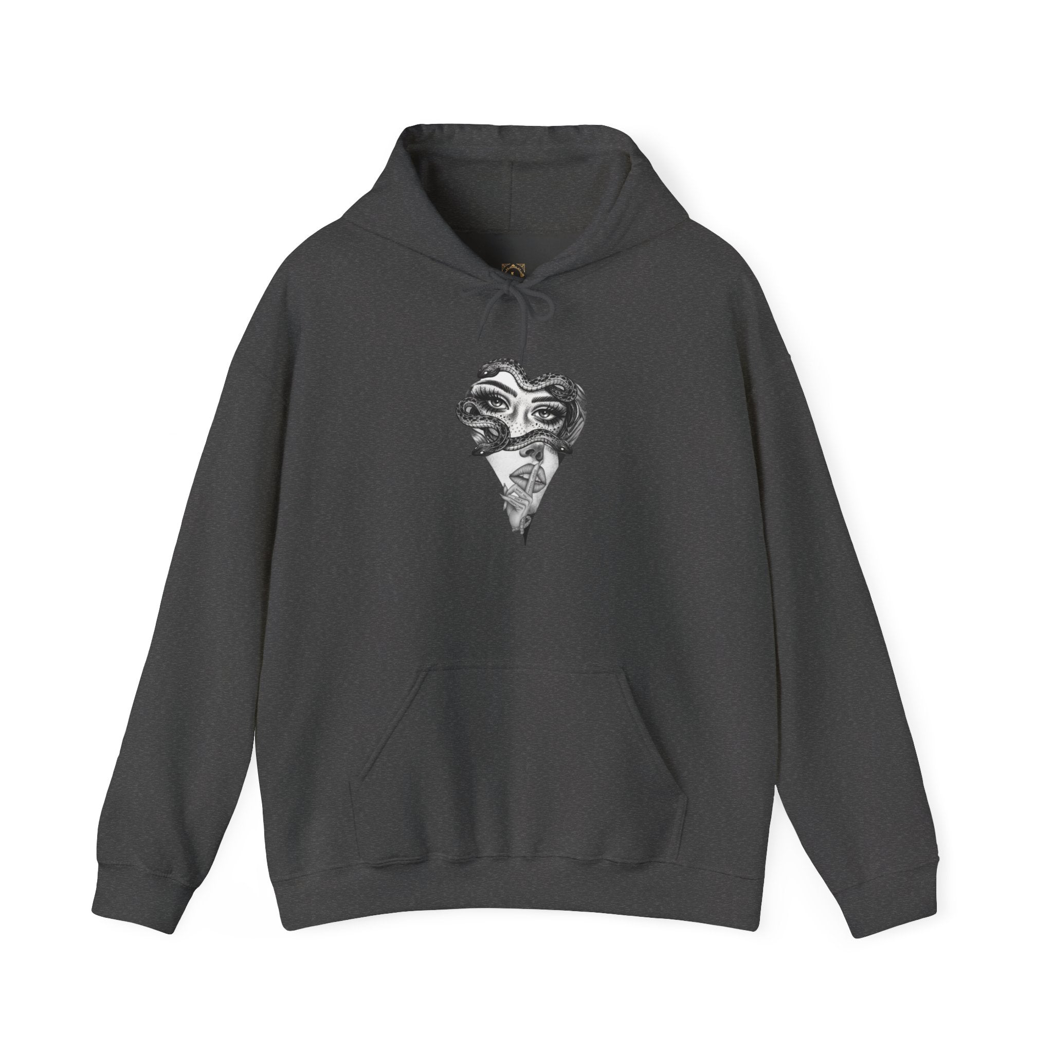 Abstract Heart Mask Hoodie — Surreal Black & White Graphic Pullover
