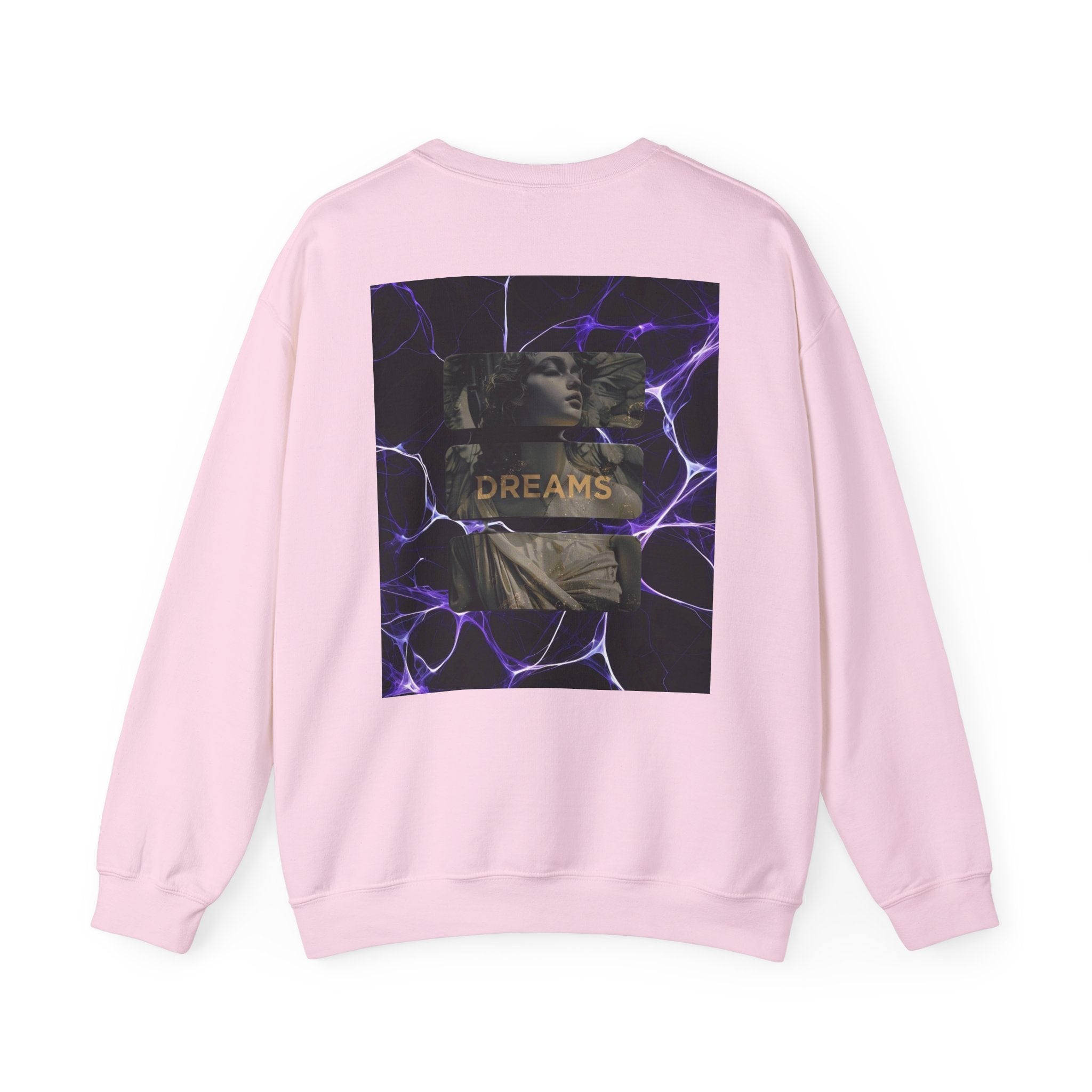 Dreams Statue Crewneck Sweatshirt — Retro Statue Graphic with Purple Lightning
