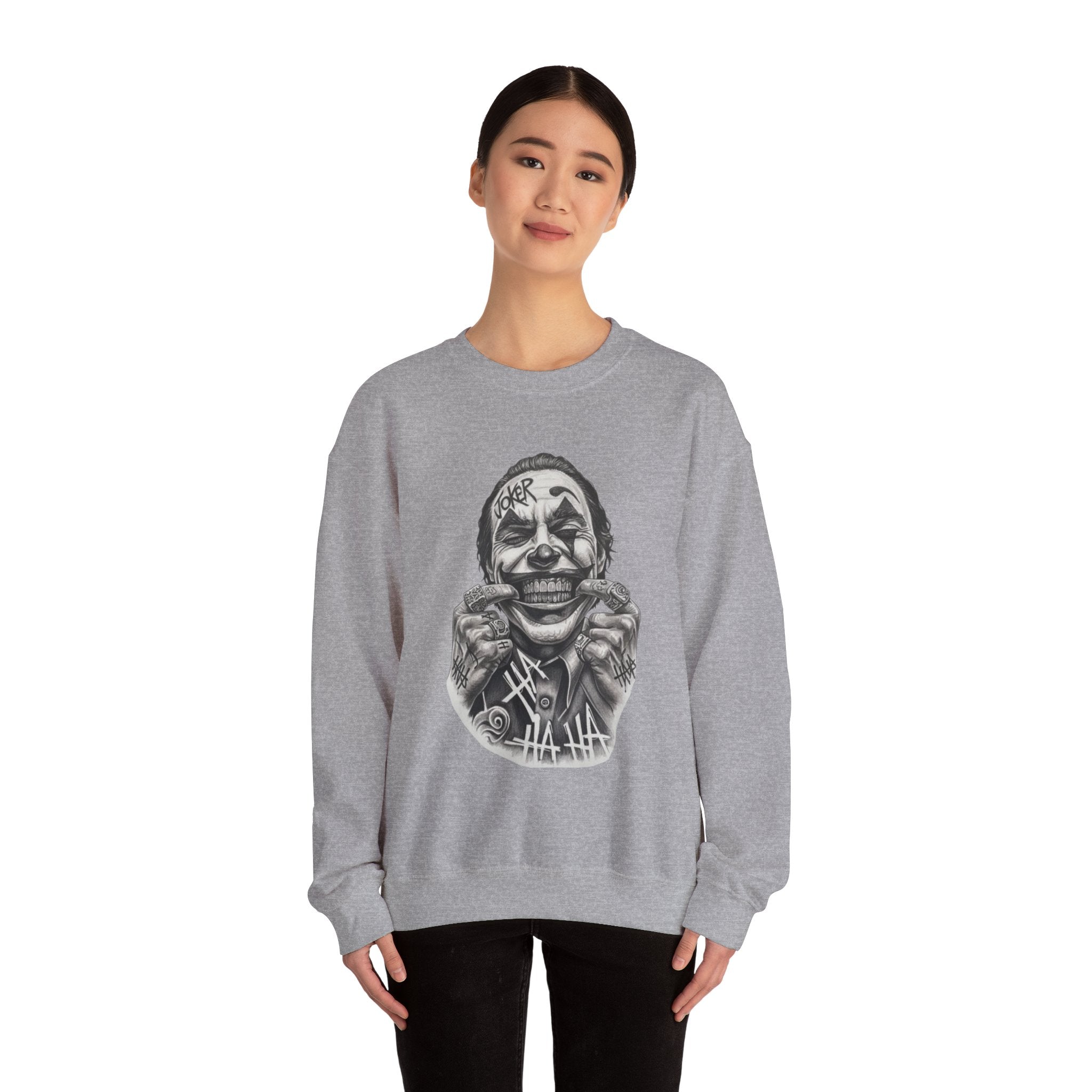 Joker Smile Crewneck Sweatshirt — Grinning Clown Graphic Pullover