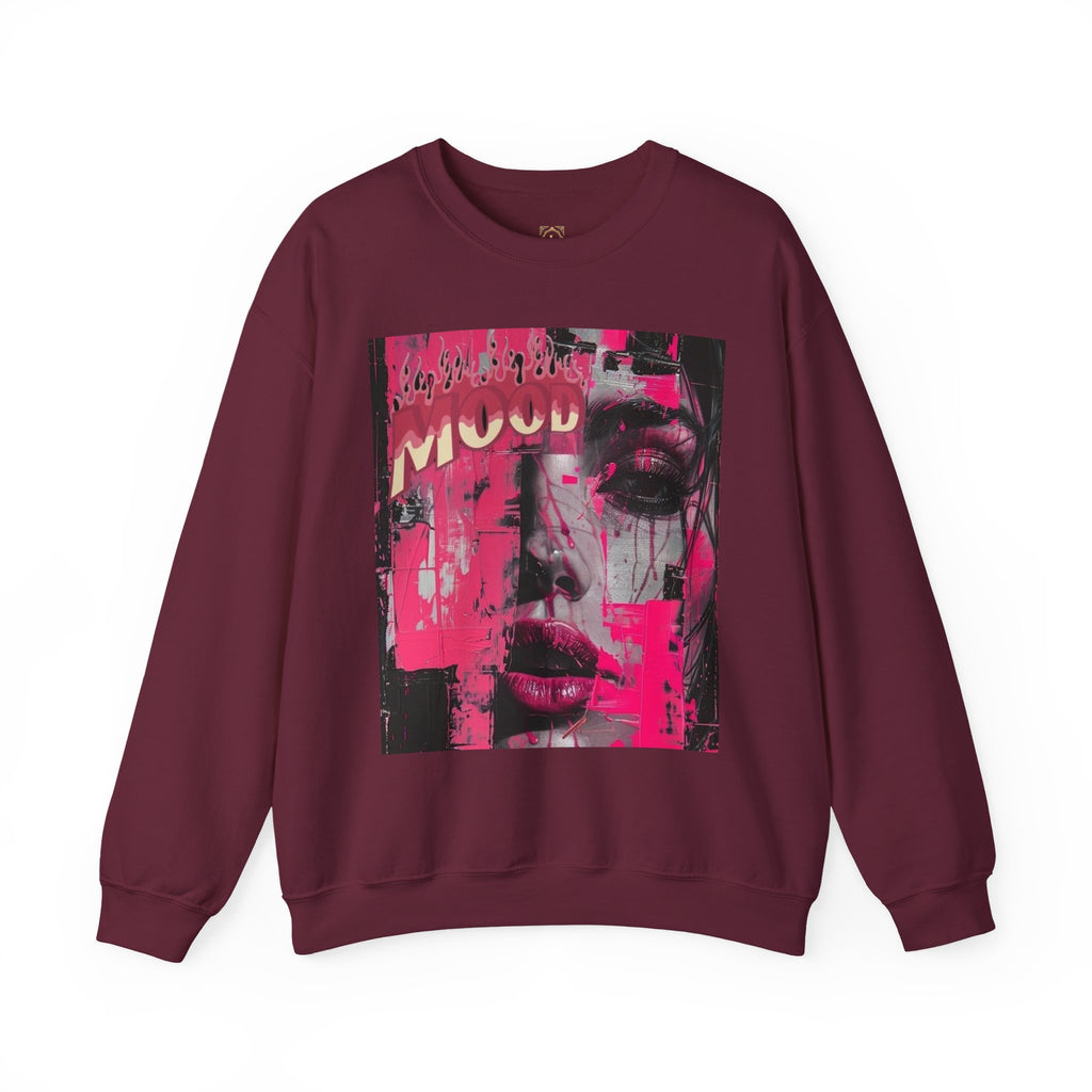 Graphic Crewneck Sweatshirt — Pink Glitch Portrait “MOOD”