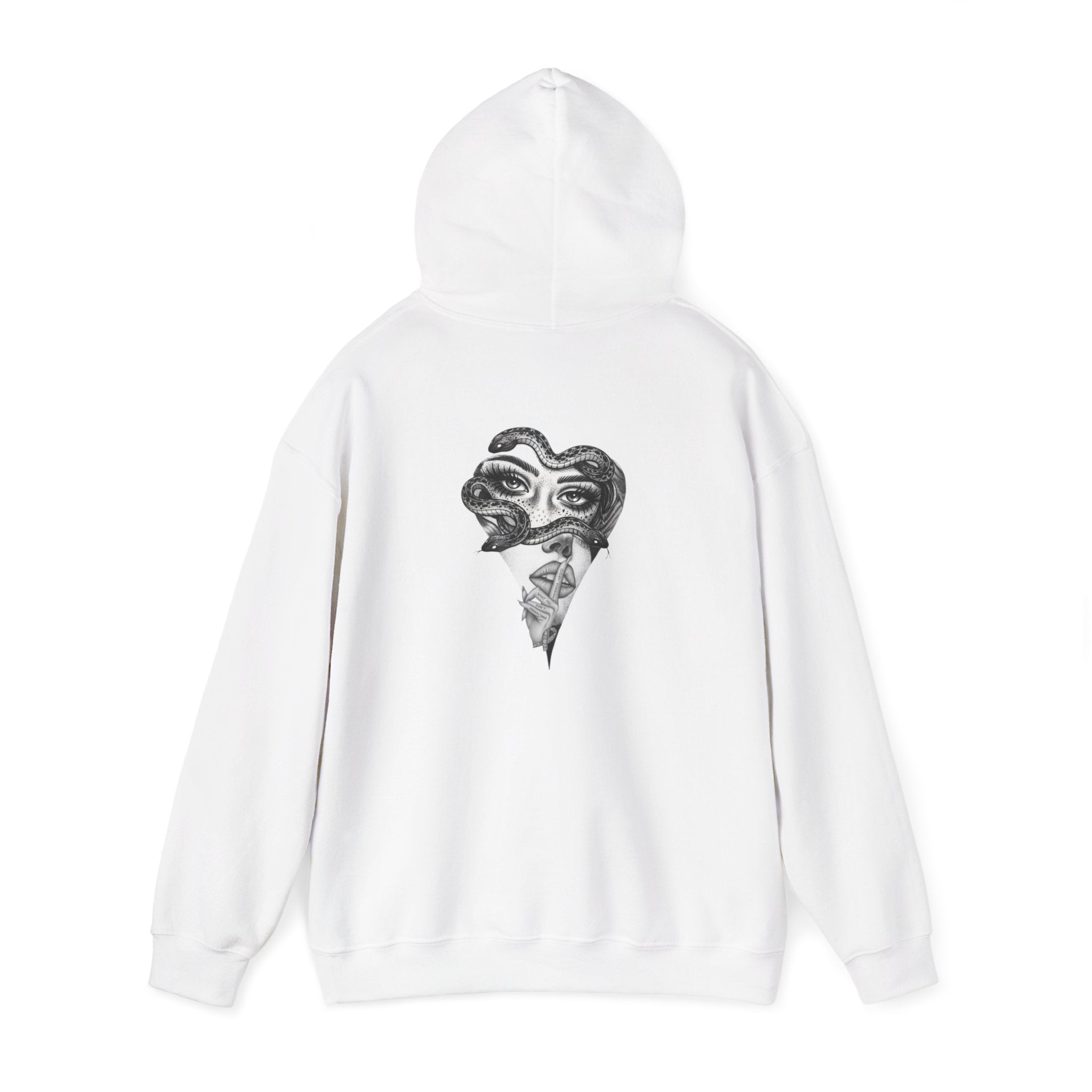 Abstract Heart Mask Hoodie — Surreal Black & White Graphic Pullover