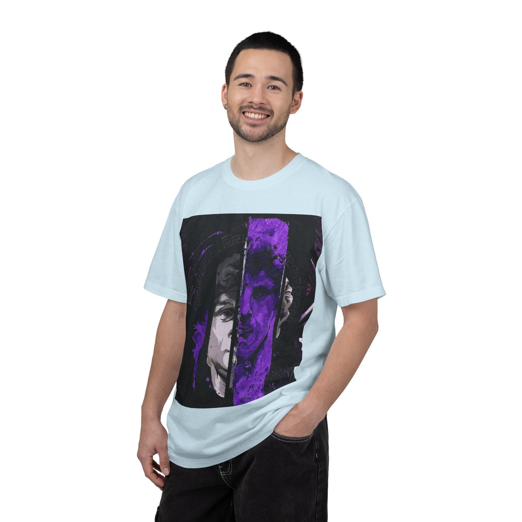 Dramatic Split-Face Graphic T-Shirt — Purple Noir Portrait Tee