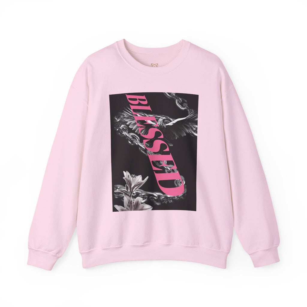 Blessed Crewneck Sweatshirt — Pink Script Floral Graphic