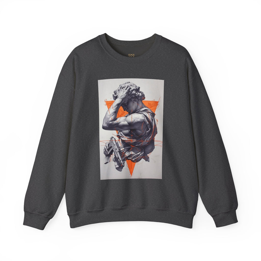 Statue Graphic Sweatshirt — Vintage Sculpture with Orange Triangle