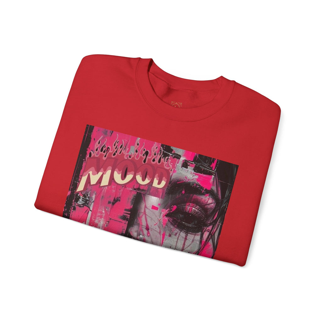 Graphic Crewneck Sweatshirt — Pink Glitch Portrait “MOOD”