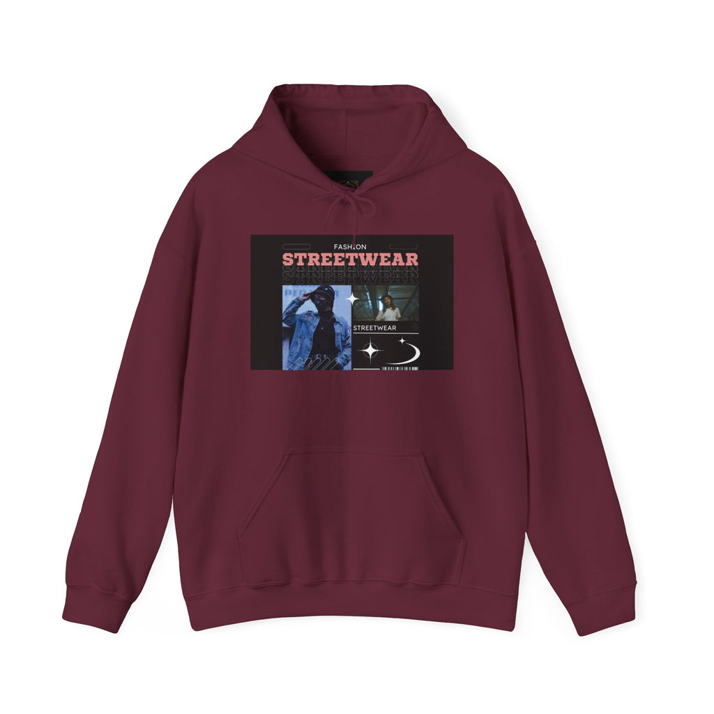Streetwear Graphic Hoodie — Vintage Noir Collage "STREETWEAR" Design