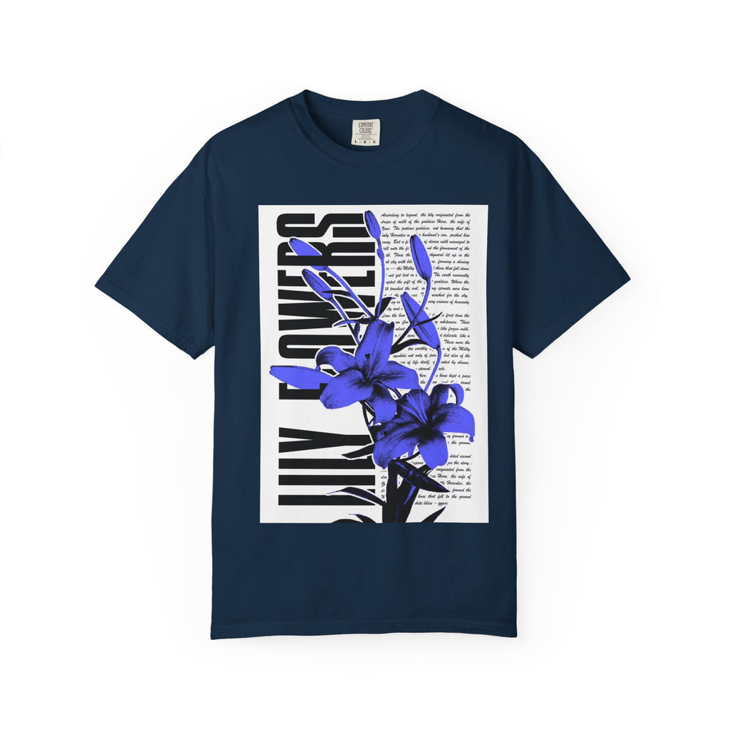 Floral Legacy Graphic T-Shirt — Bold Blue Orchid Design